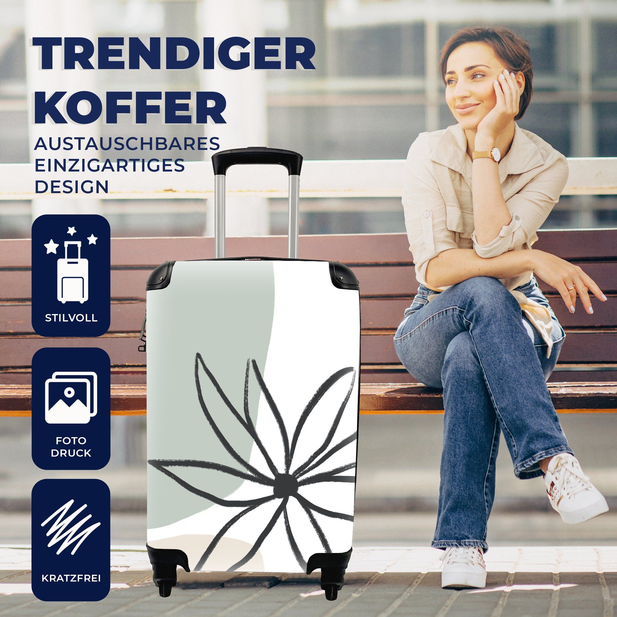 Reisetasche rollen, mit Handgepäck - Minimalismus, - Reisekoffer 4 Trolley, für Rollen, Pastell Ferien, Blume Handgepäckkoffer MuchoWow