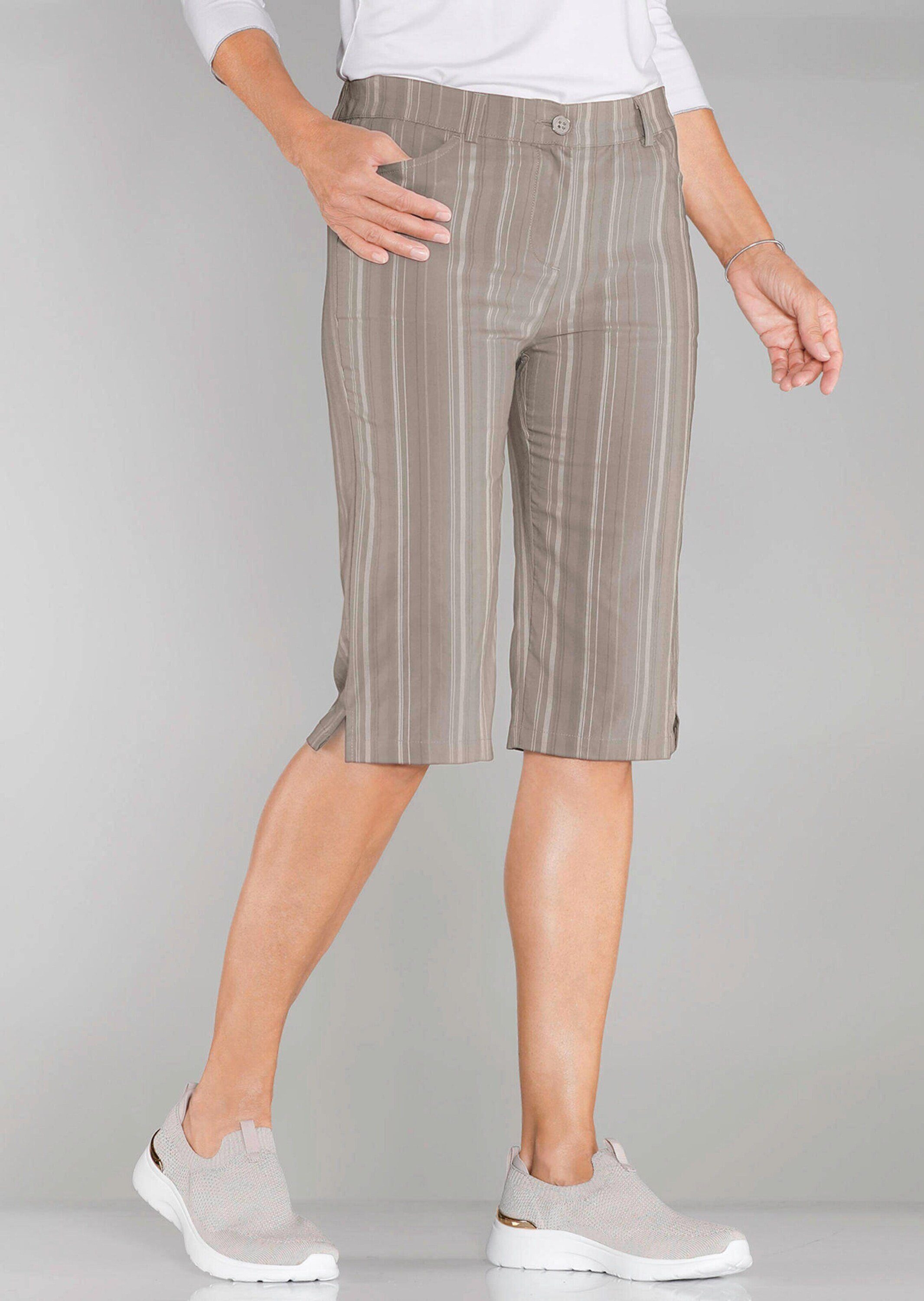 GOLDNER Stoffhose Bermuda mit sportivem Streifen-Design Gemustertes Modell mit seitlichem Dehnbund