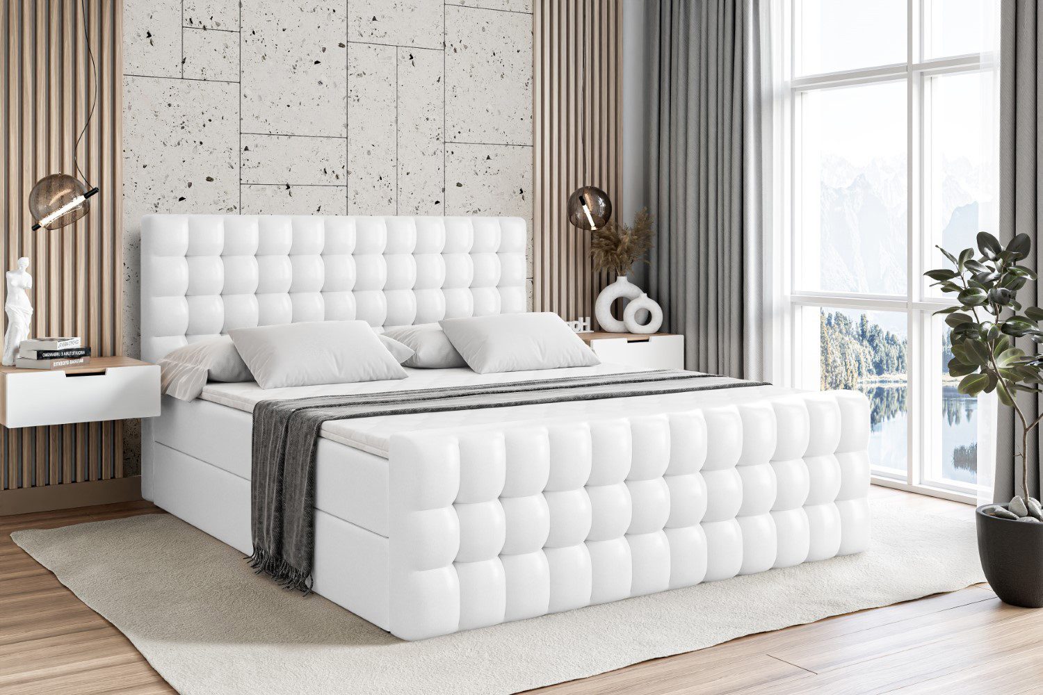 ALTDECOR Boxbett VIONE-Z (mit Matratze Lattenrost Topper Polsterbett mit Bettkasten Doppelbett), H4 Multipocket / H3 Bonellfederung, Springboxbett Boxspringbett