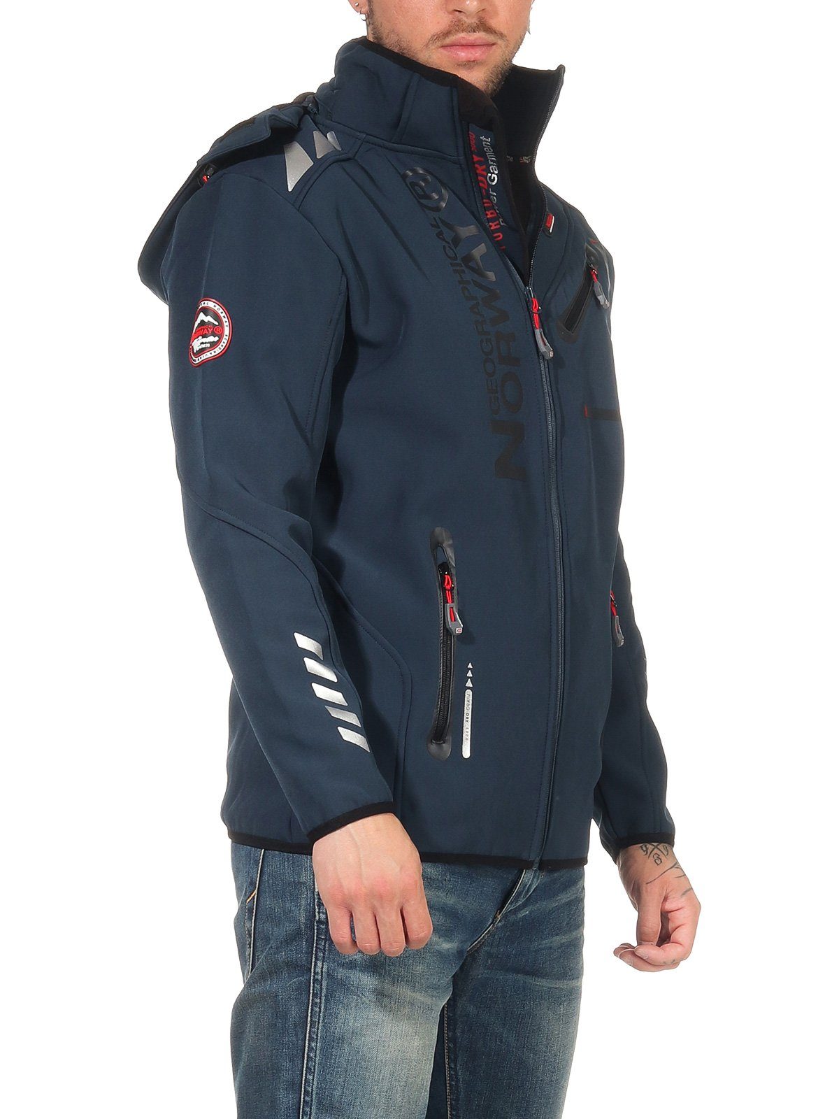Geographical Norway Softshelljacke Herren Softshell Sport Outdoor Wander Trekking Jacke in Unifarbe, mit abnehmbarer Kapuze, mit Stehkragen