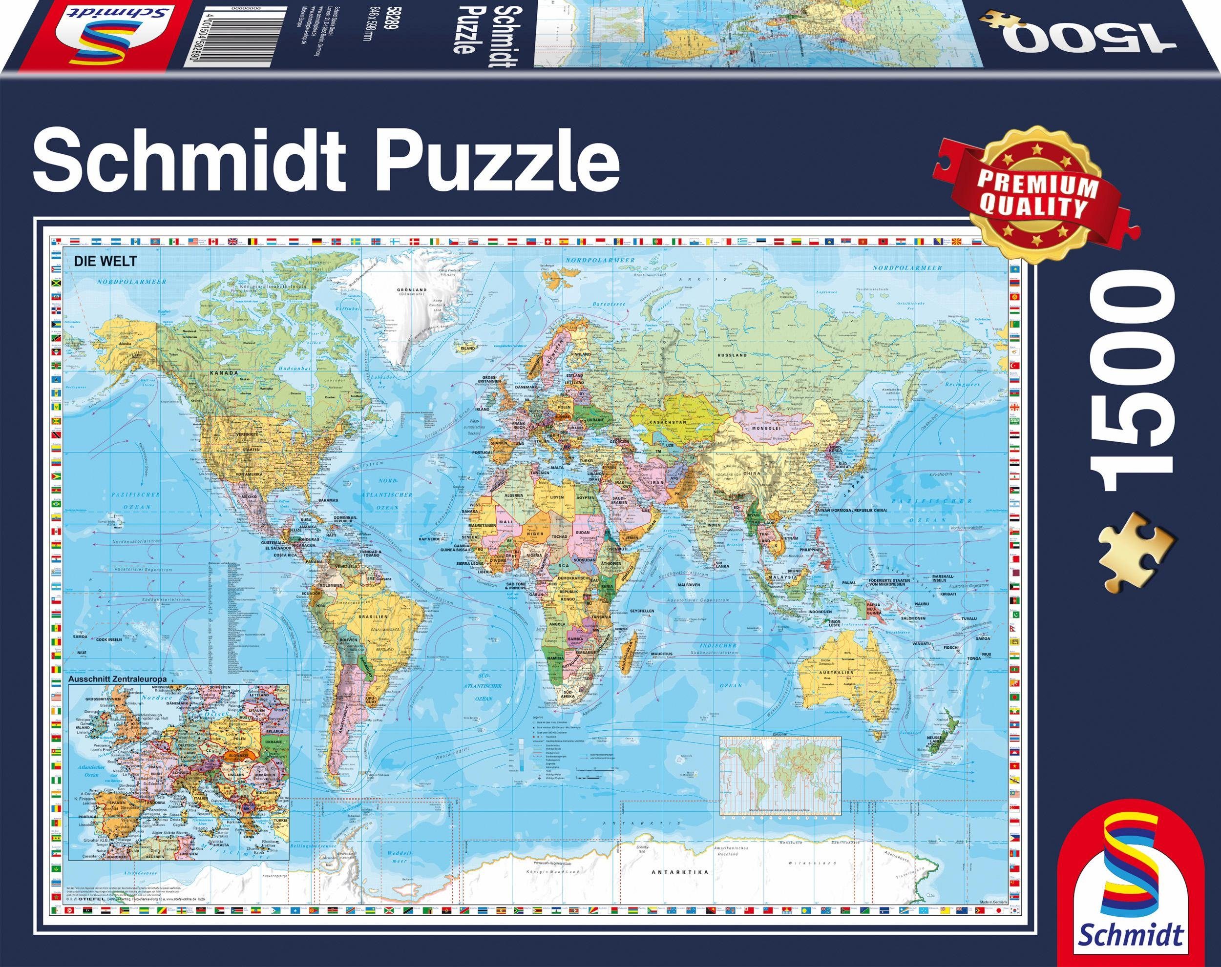 Schmidt Spiele Puzzle Die Welt, 1500 Teile, 1500 Puzzleteile, Made in Germa günstig online kaufen
