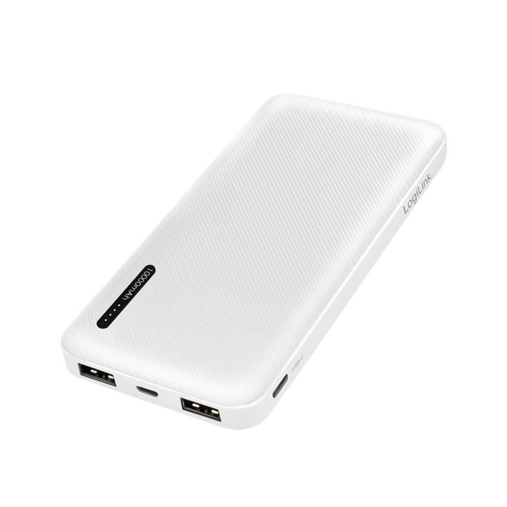 Weiß mobile LED-Anzeige USB-C und 10000 Fast Powerbank mAh, 2-in-1-Kabel Powerbank Micro-B mAh LogiLink PA0257W Charging 10000