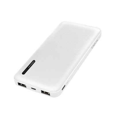 LogiLink PA0257W Powerbank 10000 mAh, mobile Powerbank 10000 mAh LED-Anzeige 2-in-1-Kabel USB-C und Micro-B Fast Charging Weiß