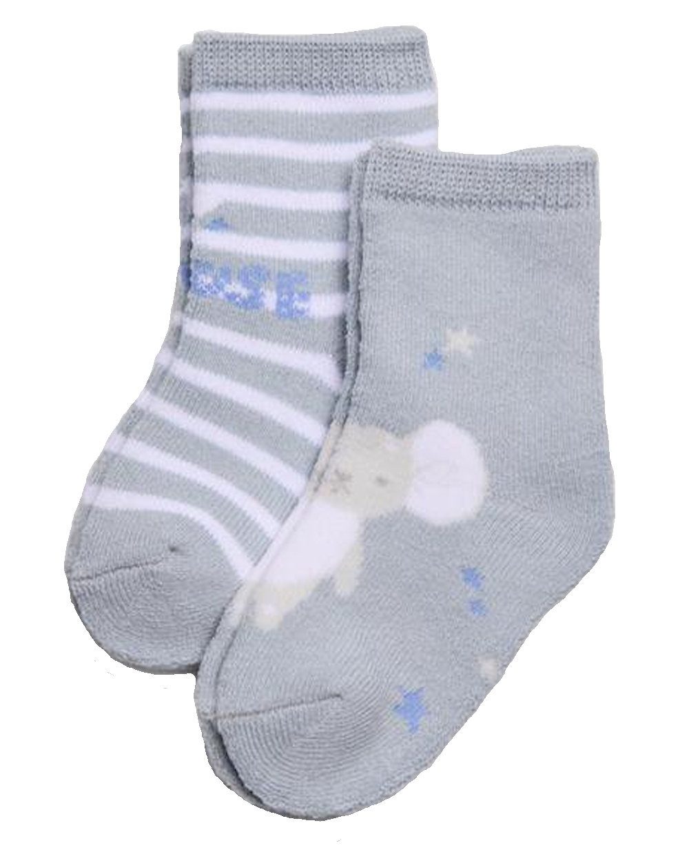Thermosocken Ysabel Mora 2er Pack Baby Thermo Strümpfe Socken Maus hellgrau Ringel