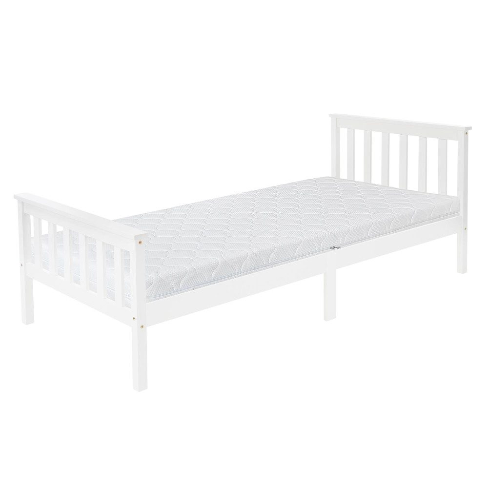 ML-DESIGN Bettgestell Holz Tagesbett, Jugend Einzelbett mit Kopf- & Fußteil, Holzbettgestell, Kinderbett, Bettrahmen Massivholz Bett Jugendbett Kiefer Weiß