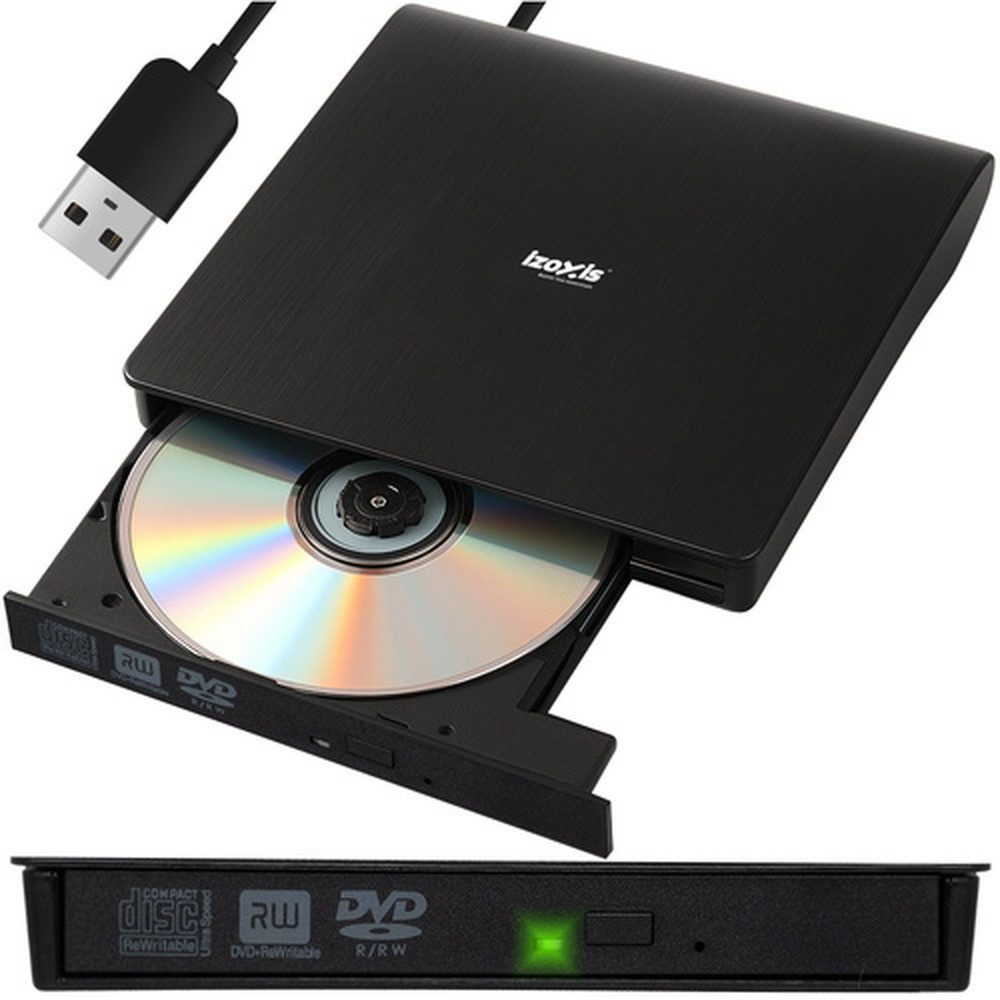 IZOXIS Externes Laufwerk CD DVD DVD-Player (brenner, Datenübertragungsrate mit bis zu 24x CD- und 8x DVD-Geschwindigkeit)