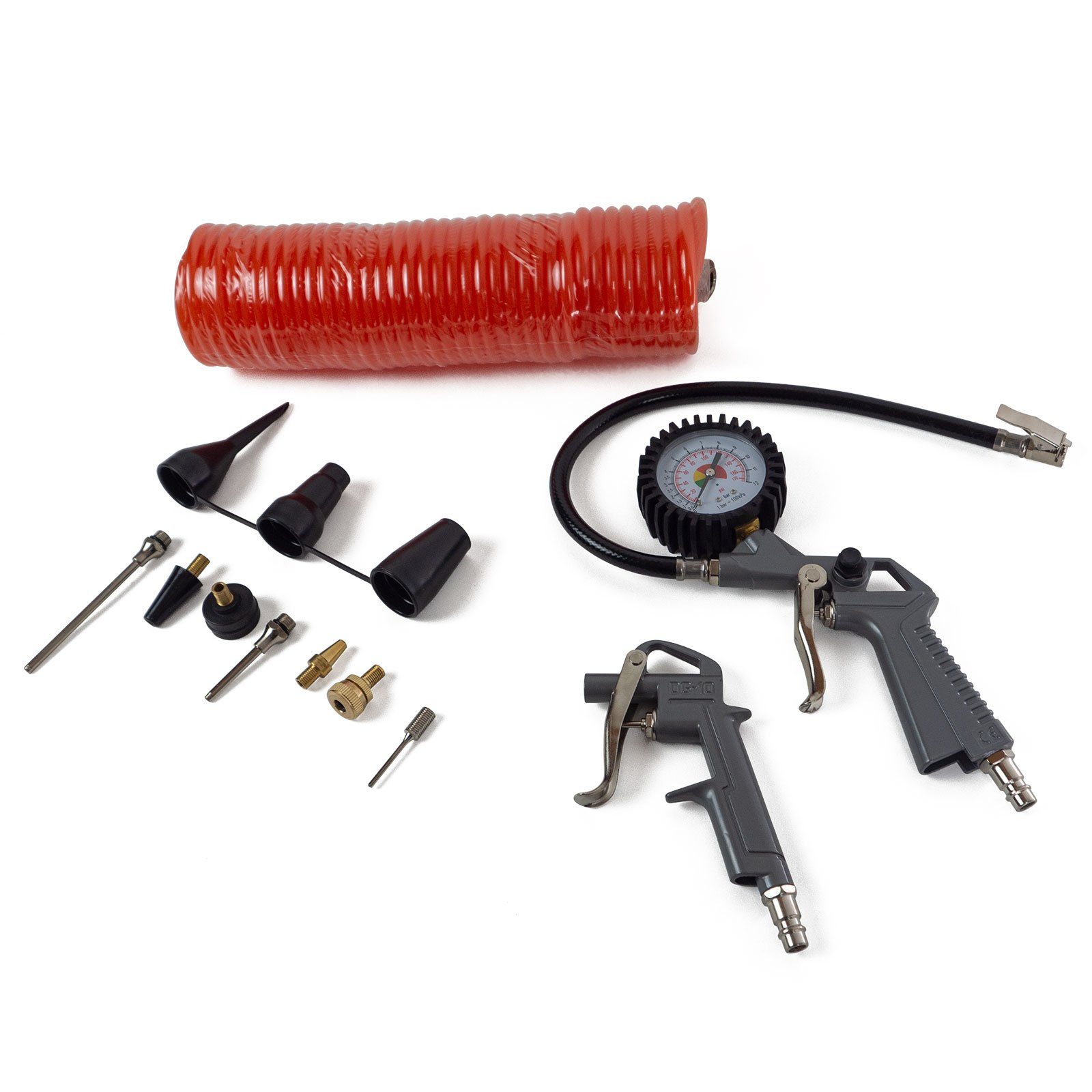 Scheppach Kompressor Zubehör Set | 8-teiliges Druckluftwerkzeug |  Farbspritzpistole, Sprüh- und Reinigungspistole, Reifenfüllmessgerät