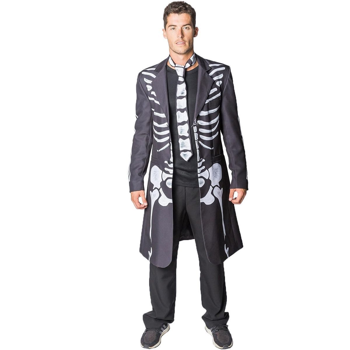 Kostüm Herren Mantel Schwarz mit Skelett-Aufdruck