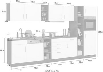 HELD MÖBEL Küchenzeile Paris, mit E-Geräten, Breite 340 cm, wahlweise mit Induktionskochfeld