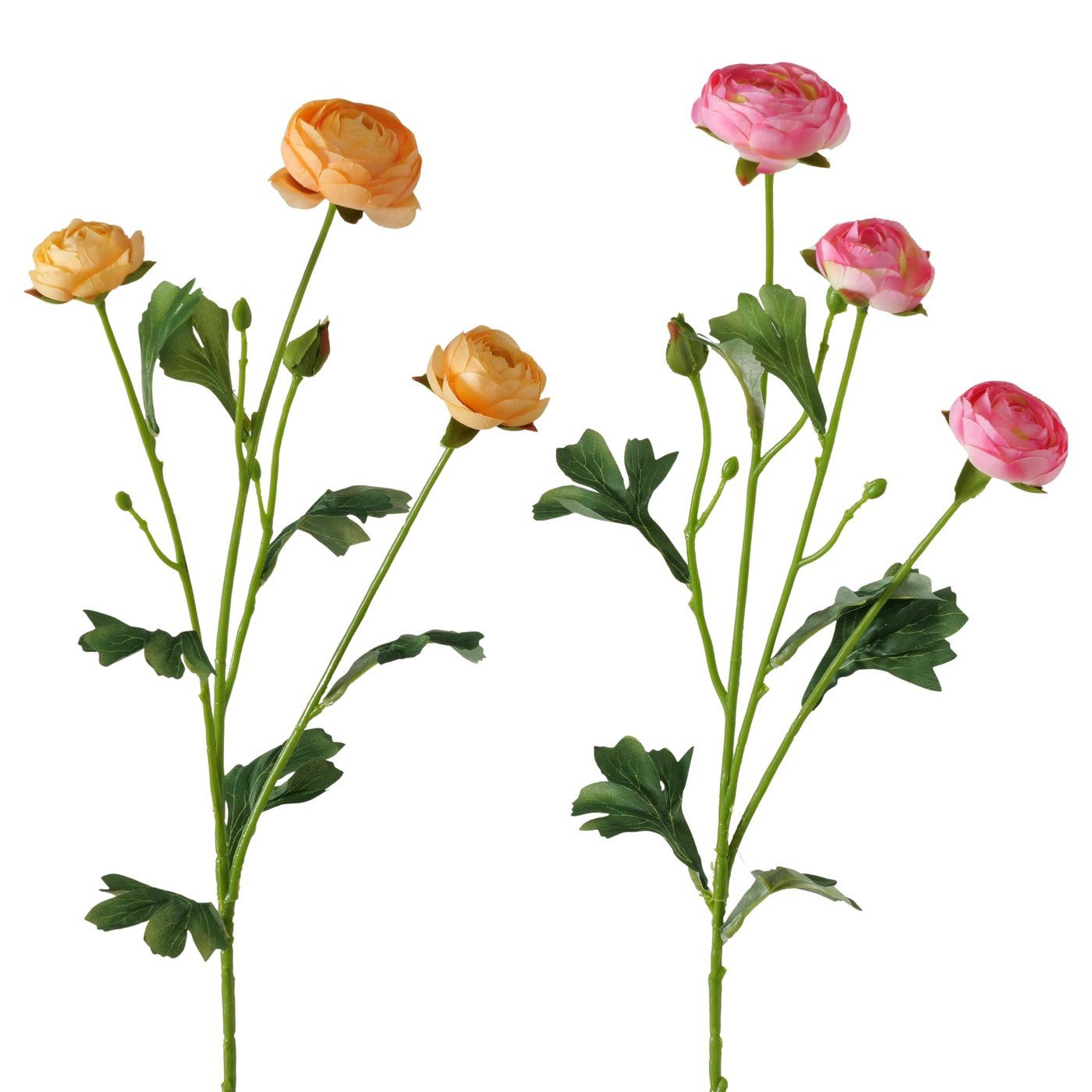Kunstblume Kunst-Stielblume Ranunkelzweig 2er-Set – H 72 cm - pink und orange, BOLTZE GRUPPE GmbH, Höhe 72 cm