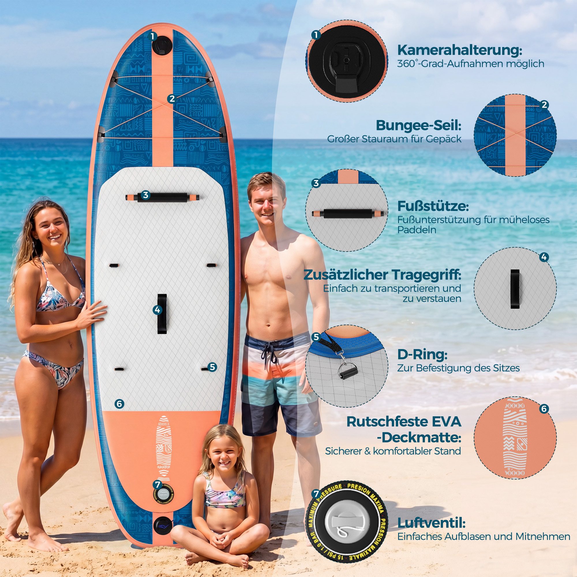 HOMALL Inflatable SUP-Board Aufblasbares Stand Up Paddle Board mit Halter, Sitz und Fußband, 320cm SUP-Board Set mit Action-Cam Halterung, Bis 130kg
