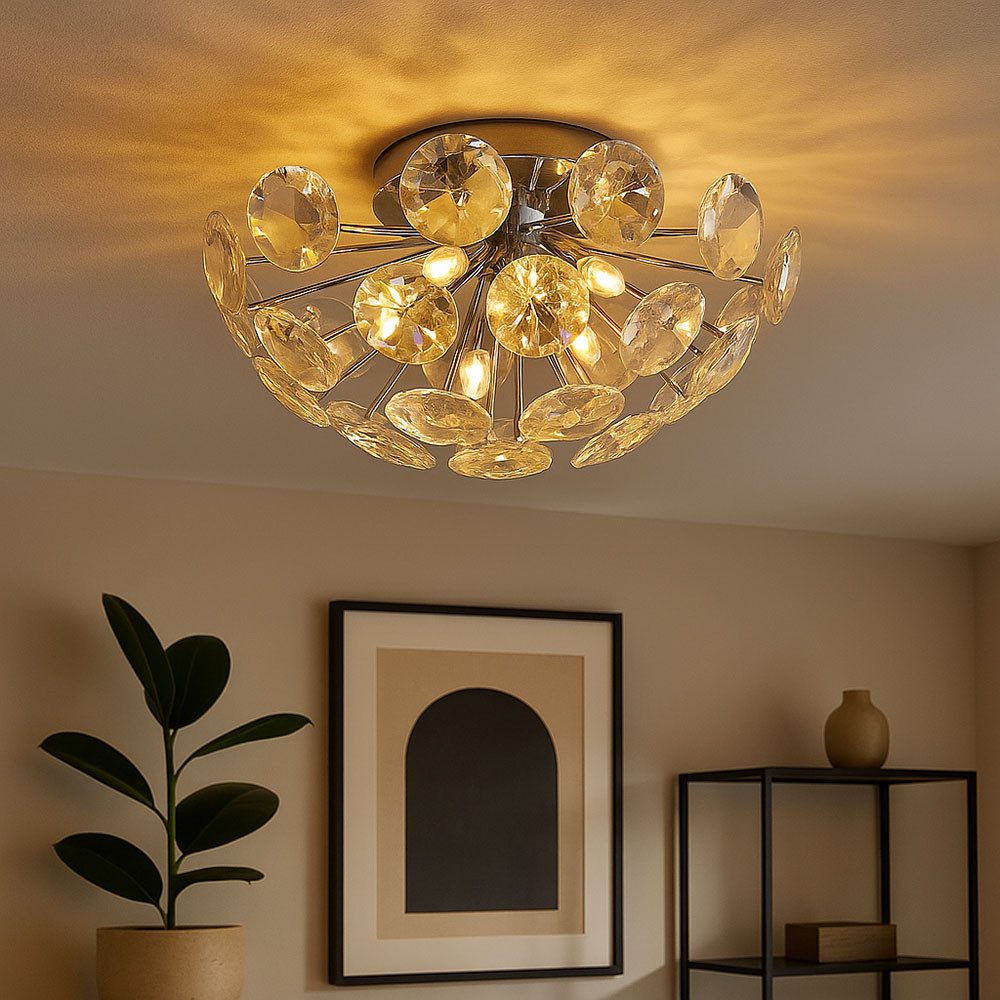 GLOBO LIGHTING Deckenleuchte, Leuchtmittel nicht inklusive, Wohnzimmerlampe Schlafzimmerleuchte Deckenleuchte K9 Kristalle