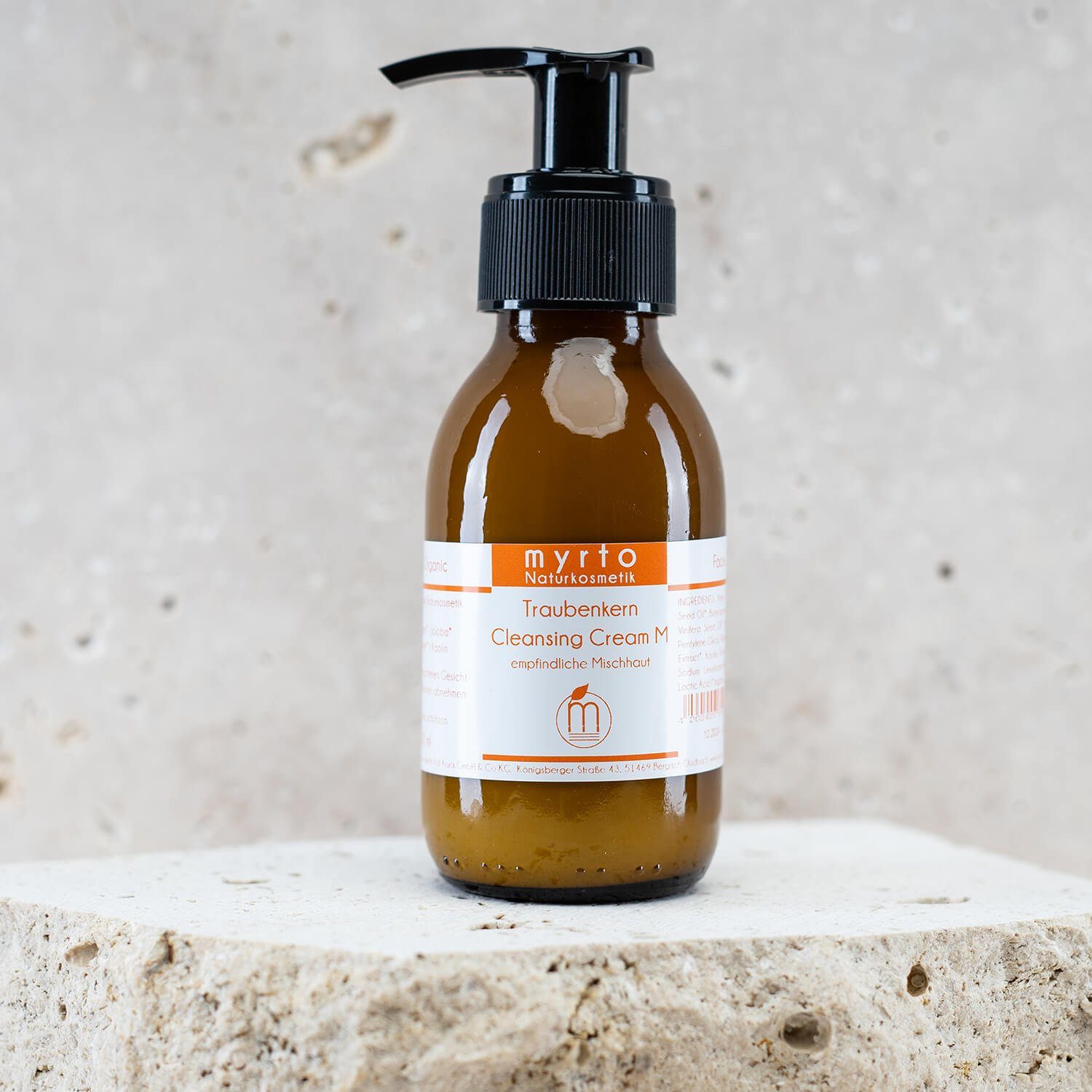 myrto Naturkosmetik Gesichts-Reinigungscreme Bio Traubenkern Cleansing Cream M - für empfindliche Mischhaut, empfindliche Mischhaut, gegen unreine Haut & Pickel, Glasflasche