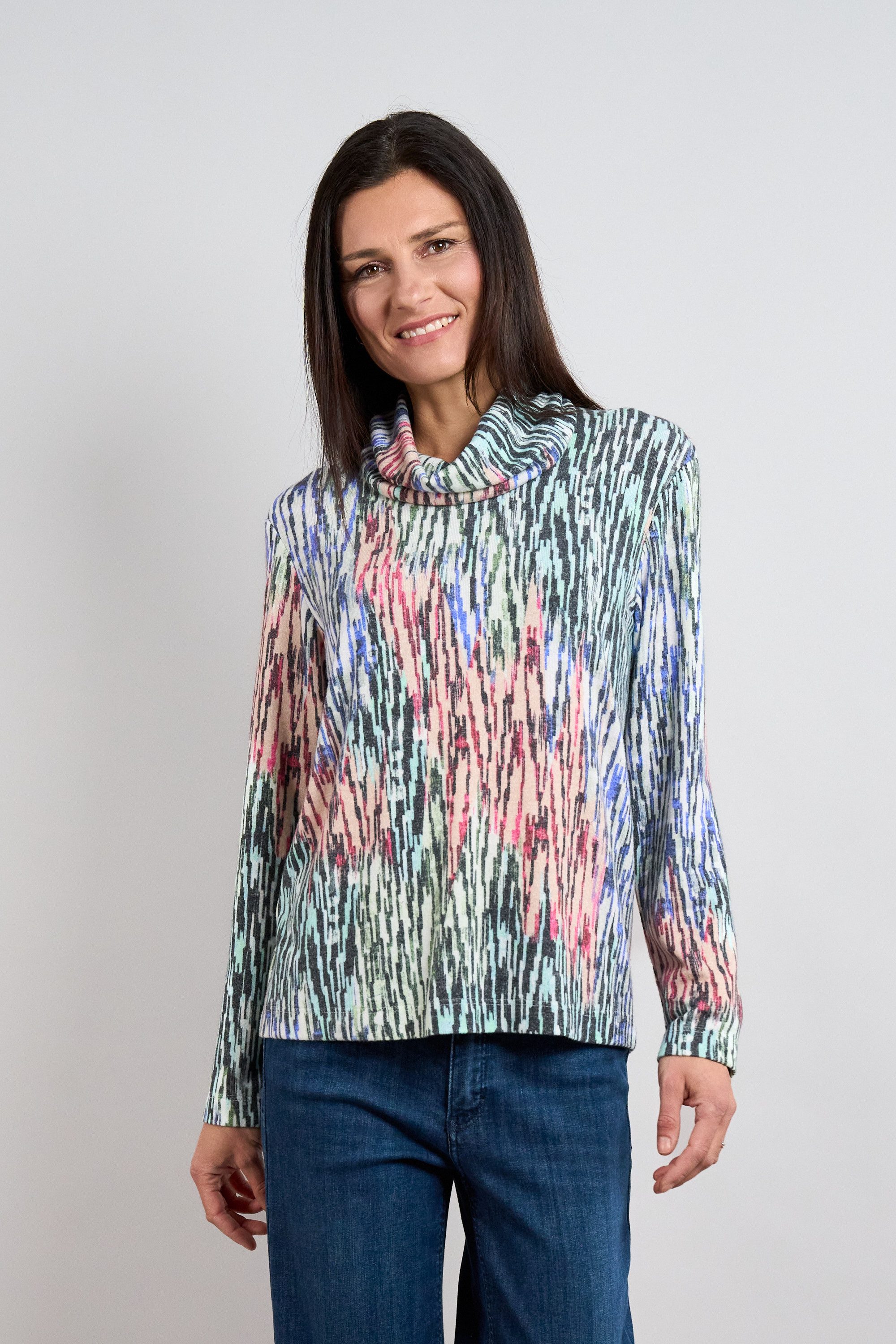 Seidel Moden Schalkragenpullover mit grafischem Muster - Viskose - MADE IN GERMANY