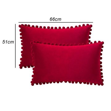 Rnemitery Dekokissen Boho Kissenbezug 35×50CM 2er Set Sofa Kissenhülle mit Pompon Deko