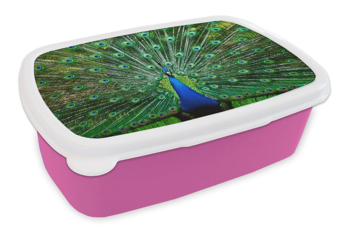 MuchoWow Pfau rosa (2-tlg), - Brotbox für Kunststoff, Kinder, Kunststoff Snackbox, Vogel, Tiere Brotdose Mädchen, Lunchbox - Erwachsene,