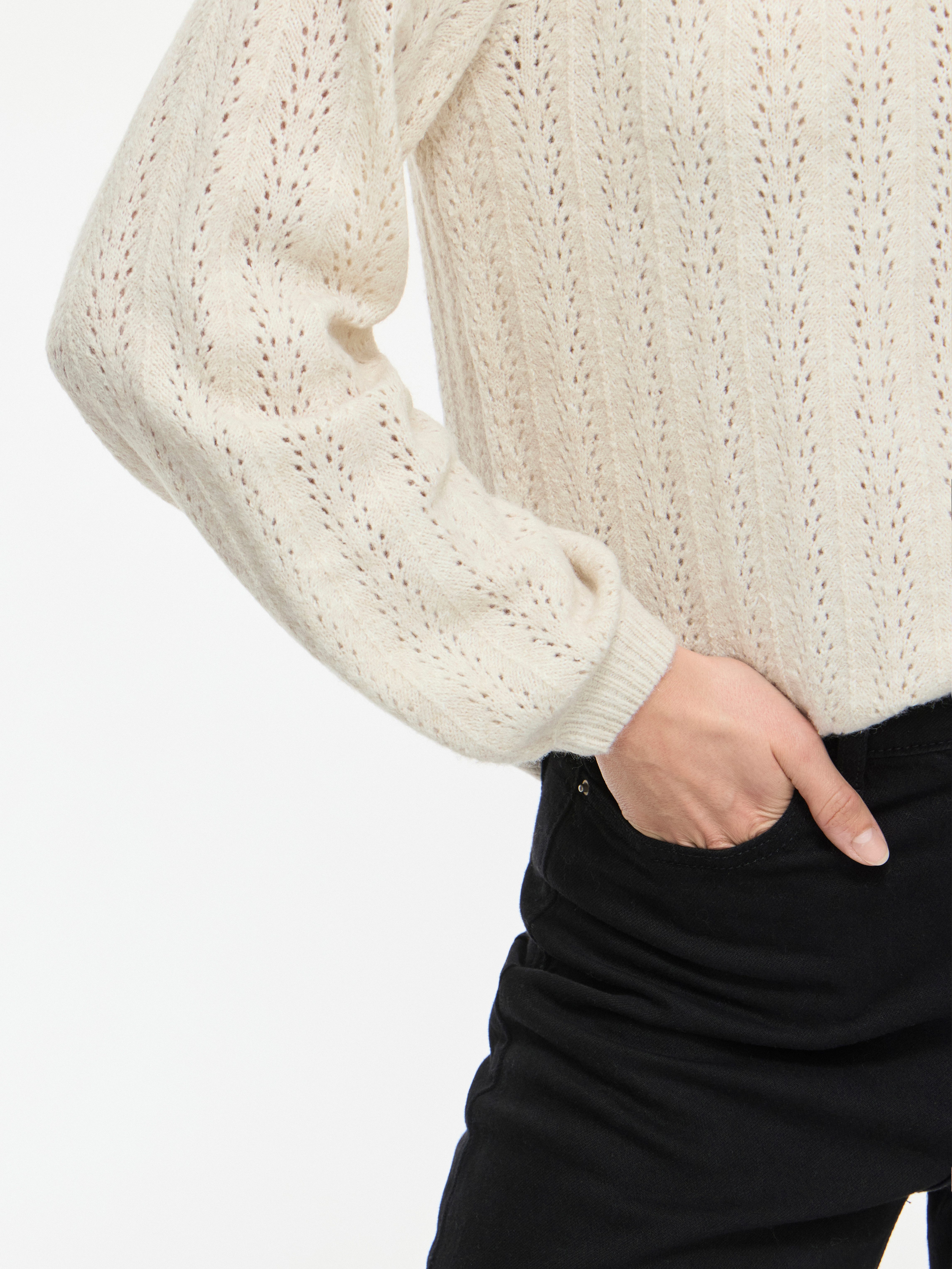 Vila Strickpullover VILIGA POINTELLE L/S O-NECK TOP -NOOS Materialmix