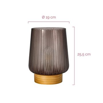 Pauleen LED Tischleuchte Fancy Glamour mobile Taupe Glas/Holz, LED fest integriert, Warmweiß, E27, Timer Batterie