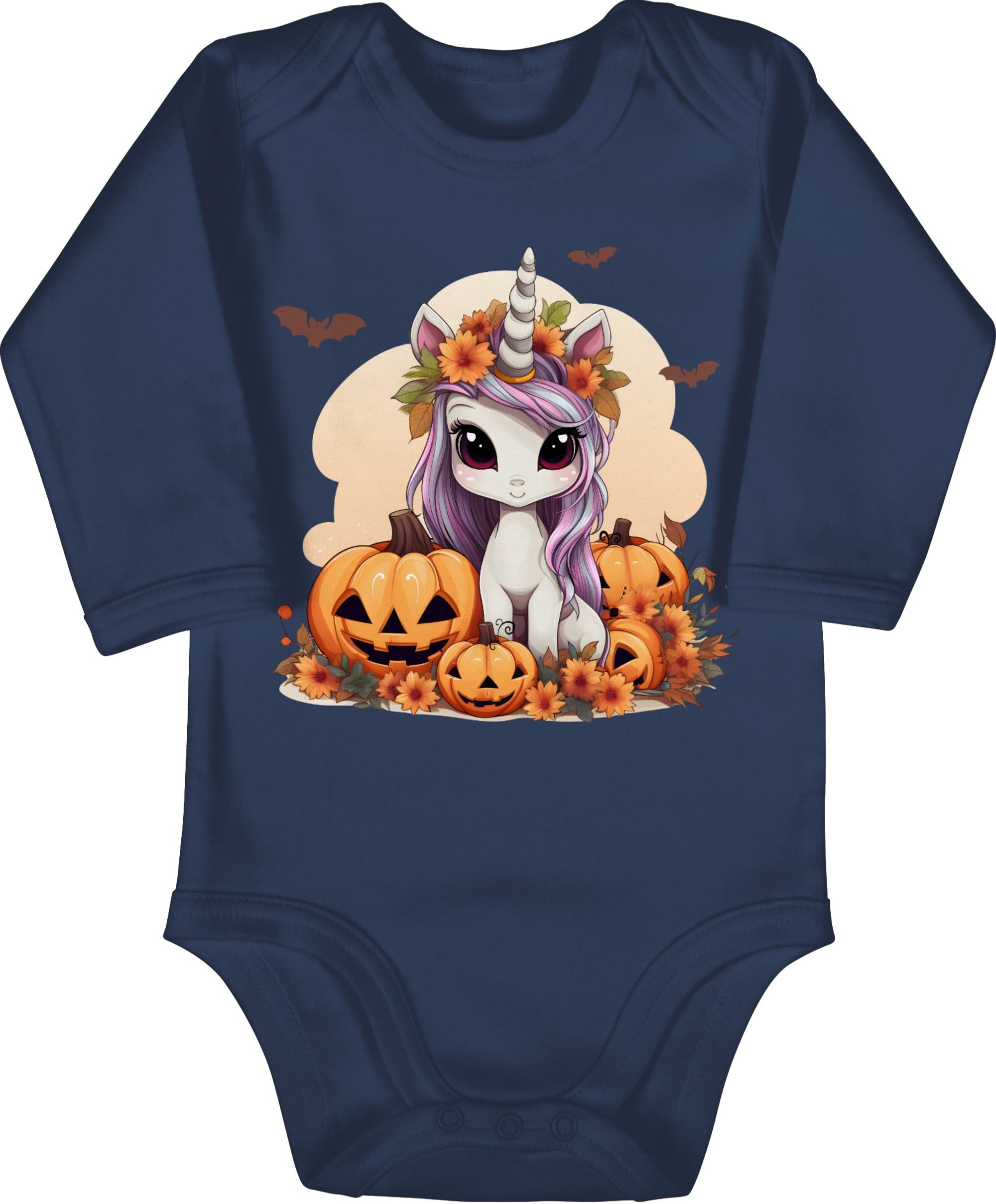 Unicorn Süßes Shirtbody Halloween Shirtracer 3 Kostüme für Baby Blau Halloween Einhorn Navy Kürbis