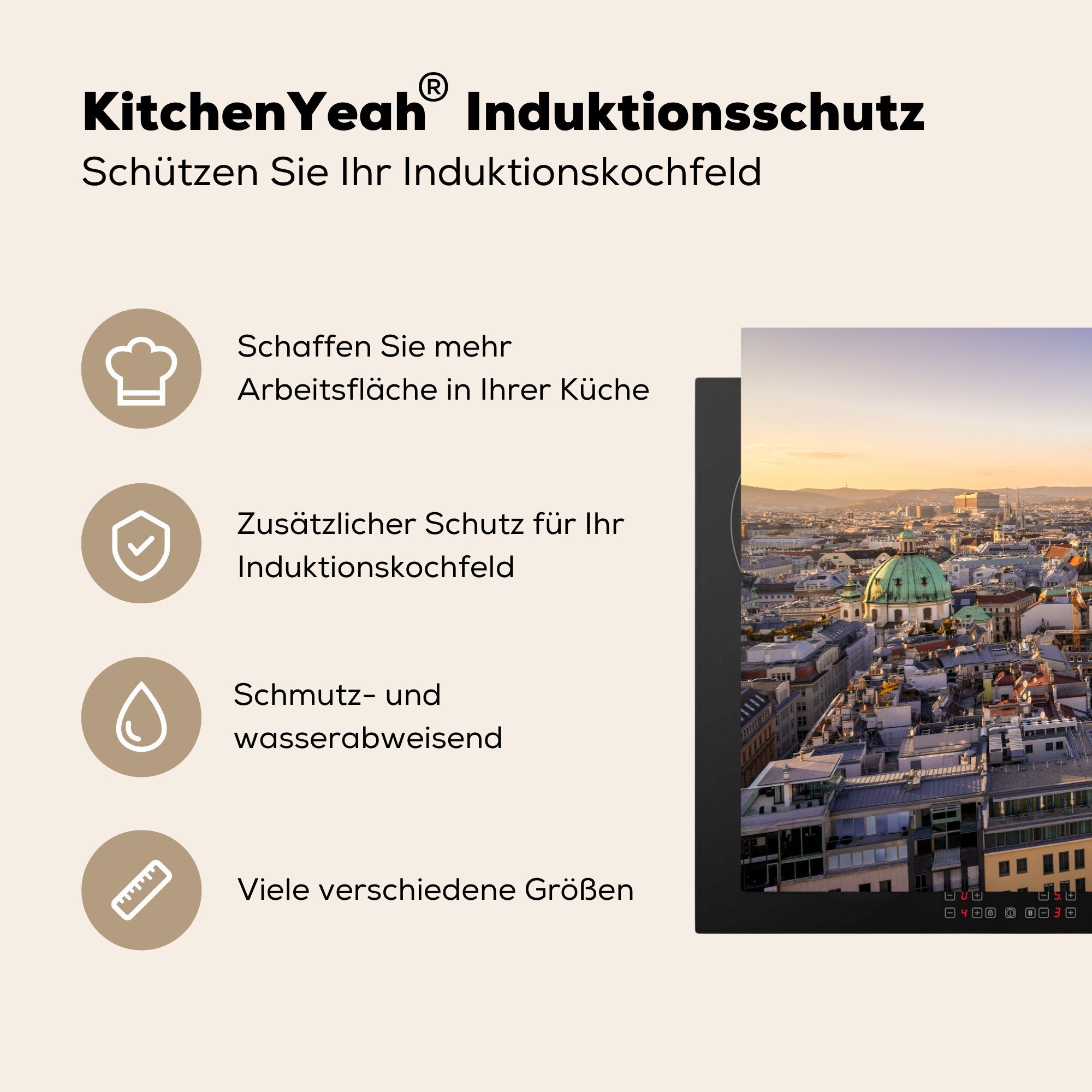 cm, Vinyl, Induktionskochfeld tlg), Ceranfeldabdeckung MuchoWow 81x52 küche, von die Österreich, in Schutz für Wien Stadtbild Herdblende-/Abdeckplatte (1