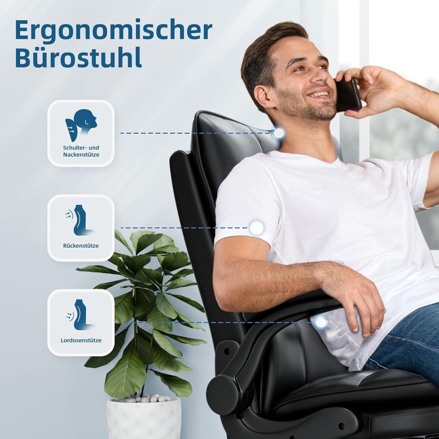LuxusKollektion Chefsessel Bürostuhl Ergonomisch Chefsessel Schwarz, Kratzfeste
