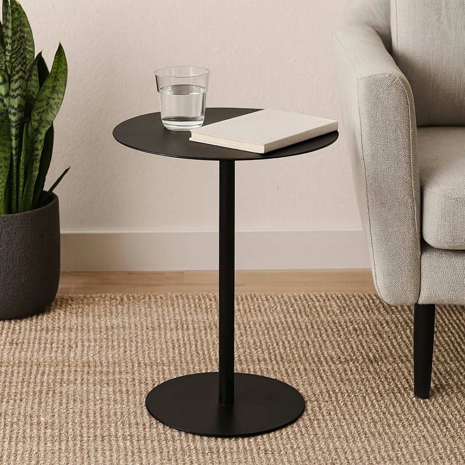 Koopman Beistelltisch Sofatisch Metalltisch Rund 53x35x25 cm Beige / Schwar günstig online kaufen