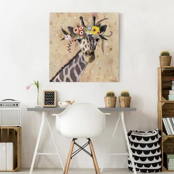 Bilderdepot24 Leinwandbild Tiere Modern Klimt Giraffe creme beige Bild auf Leinwand Groß XXL, Bild auf Leinwand; Leinwanddruck in vielen Größen