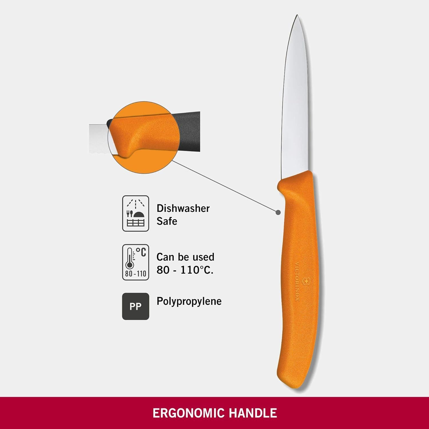Victorinox Gemüsemesser Gemüsemesser mit extra scharfer Klinge, 12 cm, Kunststoff-Griff, Gerade Klinge, spülmaschinengeeignet, orange, Made in Switzerland