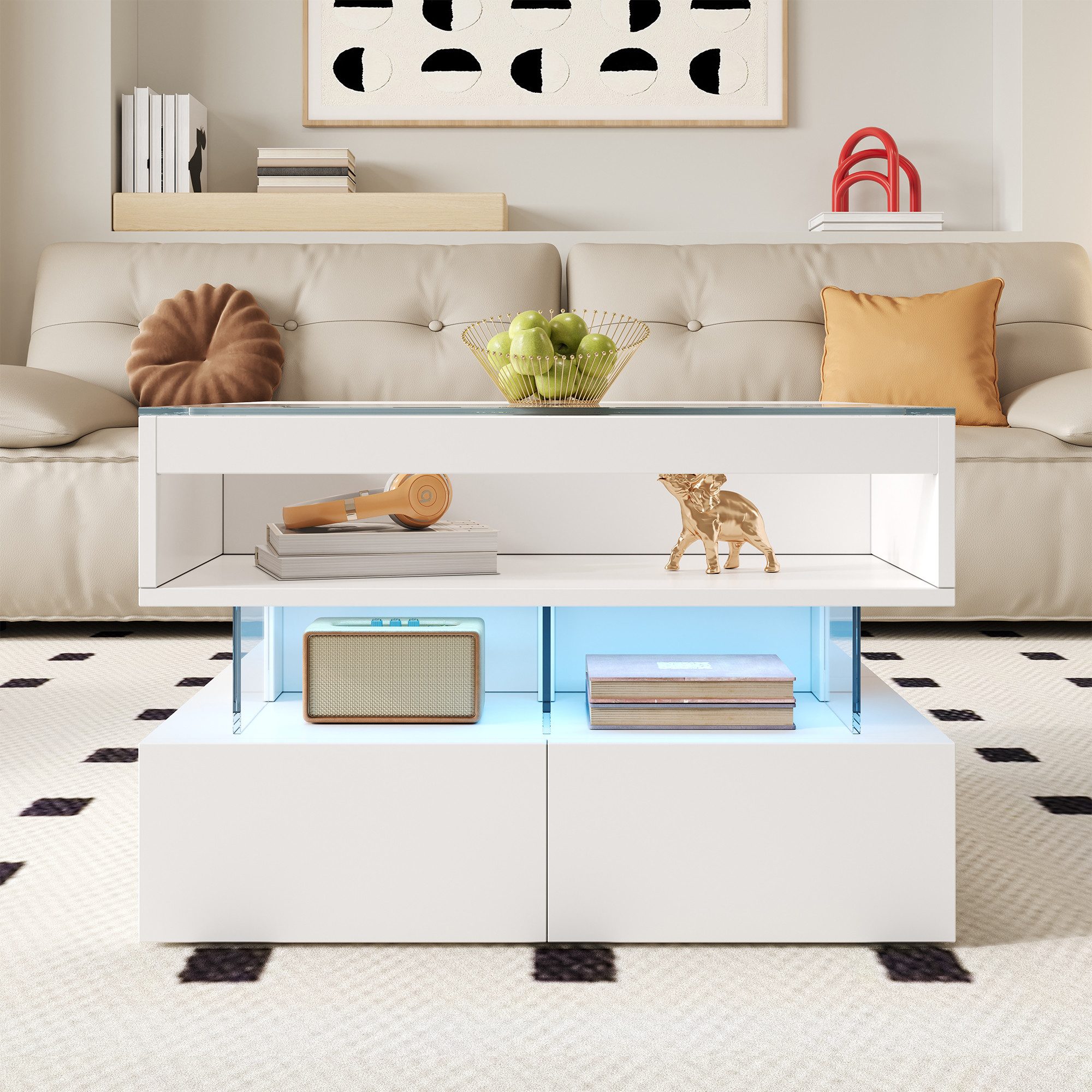 Merax Couchtisch höhenverstellbarer Beistelltisch Kaffeetisch mit LED-Beleu günstig online kaufen