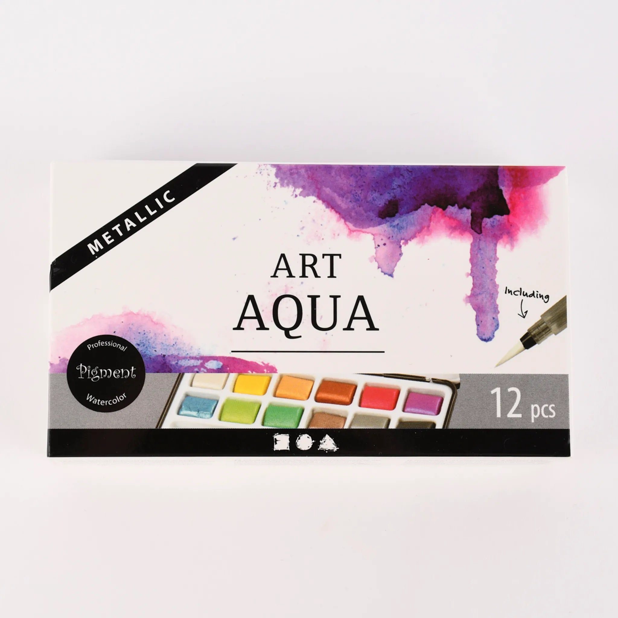 Kreativset Art Aqua Aquarellkasten Metallic 12x1/2 Näpfchen, (Aquarell-Set, 14-tlg), inkl. Pinsel und Schwamm