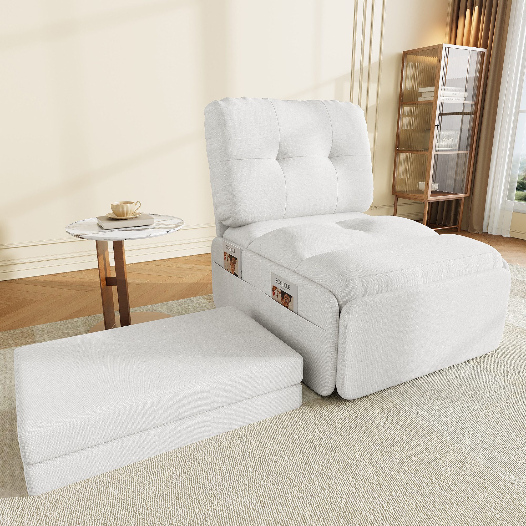 REDOM Schlafsofa Modernes 2-in-1 Schlafsofa 195x81,5 cm, Leinenstoff, Einzelsessel & Liegestuhl, unsichtbare Ausziehfunktion 1 Teile, Schlaffläche 165x80 cm, ideal für kleine Wohnungen