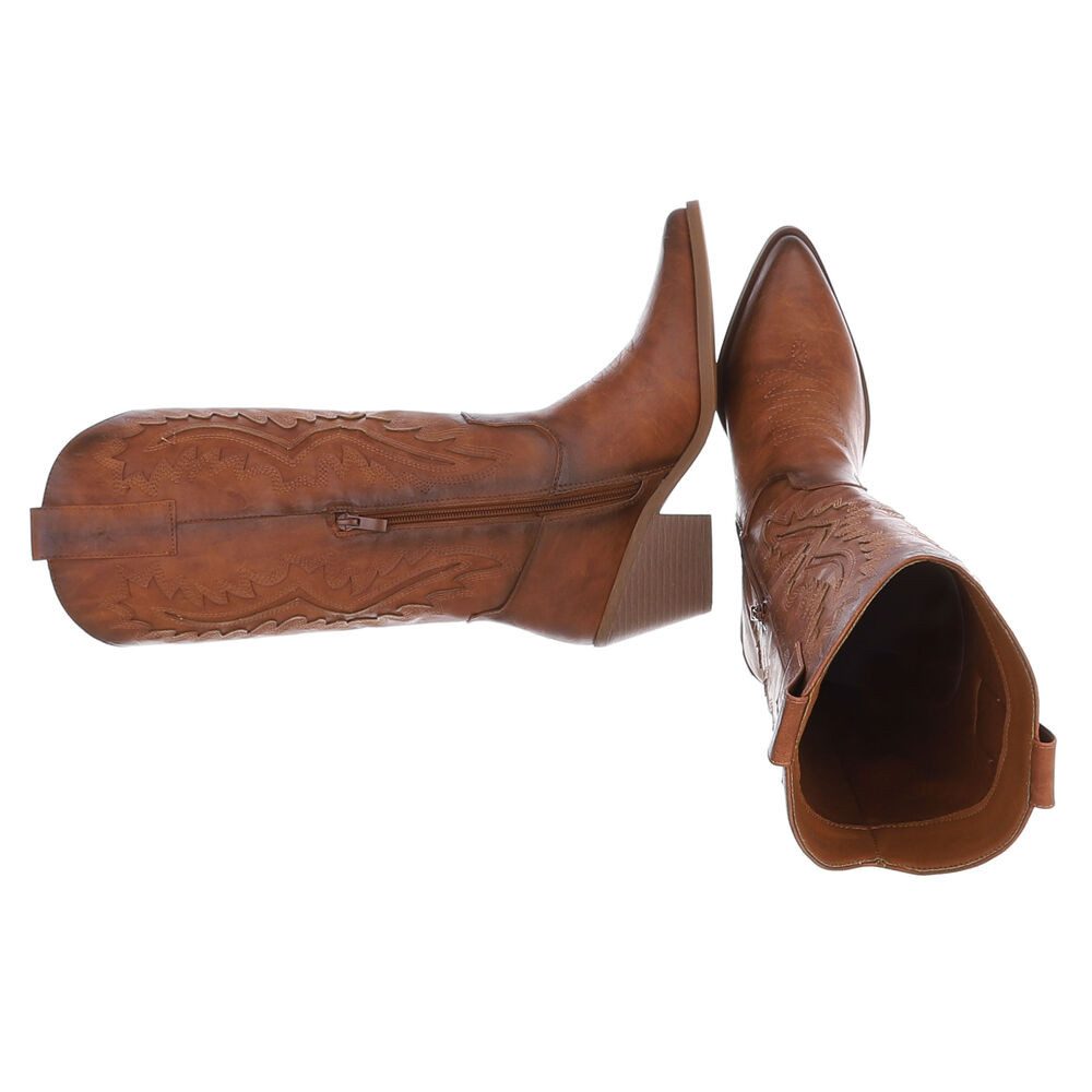 Ital-Design Damen Westernstiefel mit Blockabsatz und Ziernähten Westernstiefel (92002520) Blockabsatz Stiefel in Camel