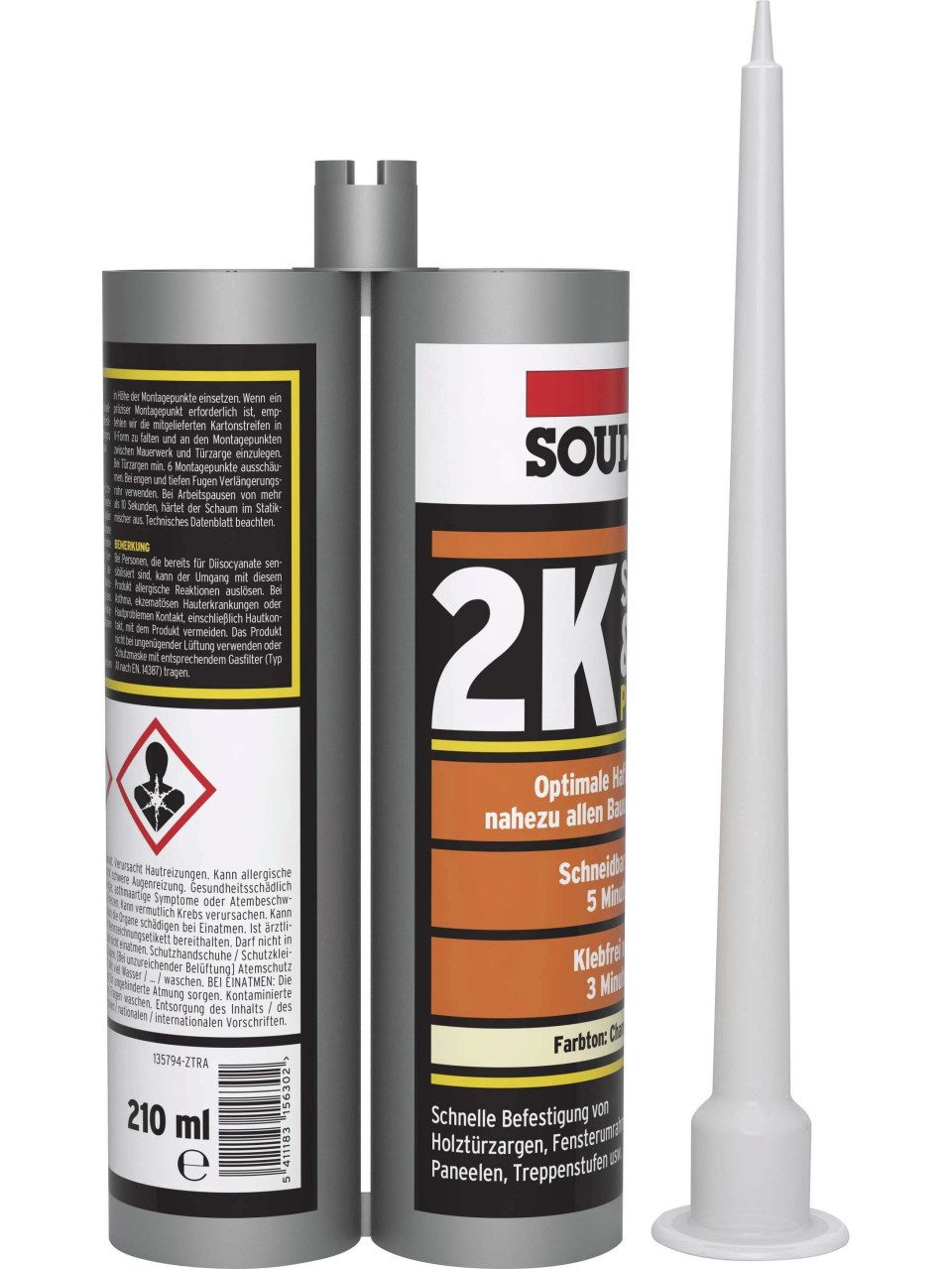 SOUDAL Bauschaumpistole Soudal PU-Schaum 2K B2 210 ml