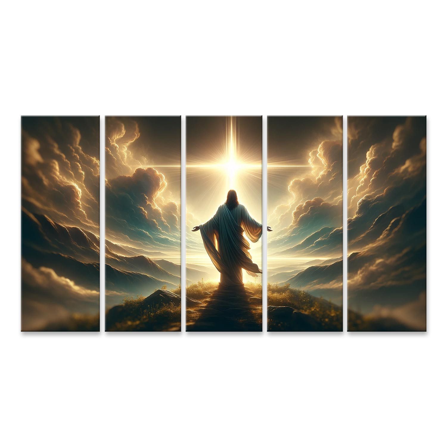 islandburner Leinwandbild Jesus im Sonnenlicht auf Hügel Erlöser
