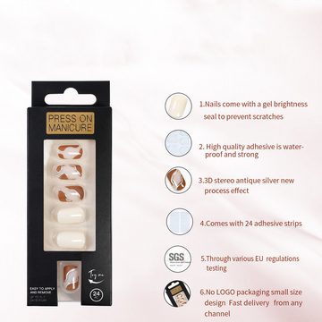 HYTIREBY Kunstfingernägel Kurze künstliche Maniküre, enthält Nagelkleber, Nagelfeile, Weiß, set 24-tlg., zum aufkleben Künstliche Fingernägel und False Nail Tips