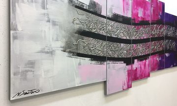 WandbilderXXL XXL-Wandbild Waves Of Silver 210 x 80 cm, Abstraktes Gemälde, handgemaltes Unikat
