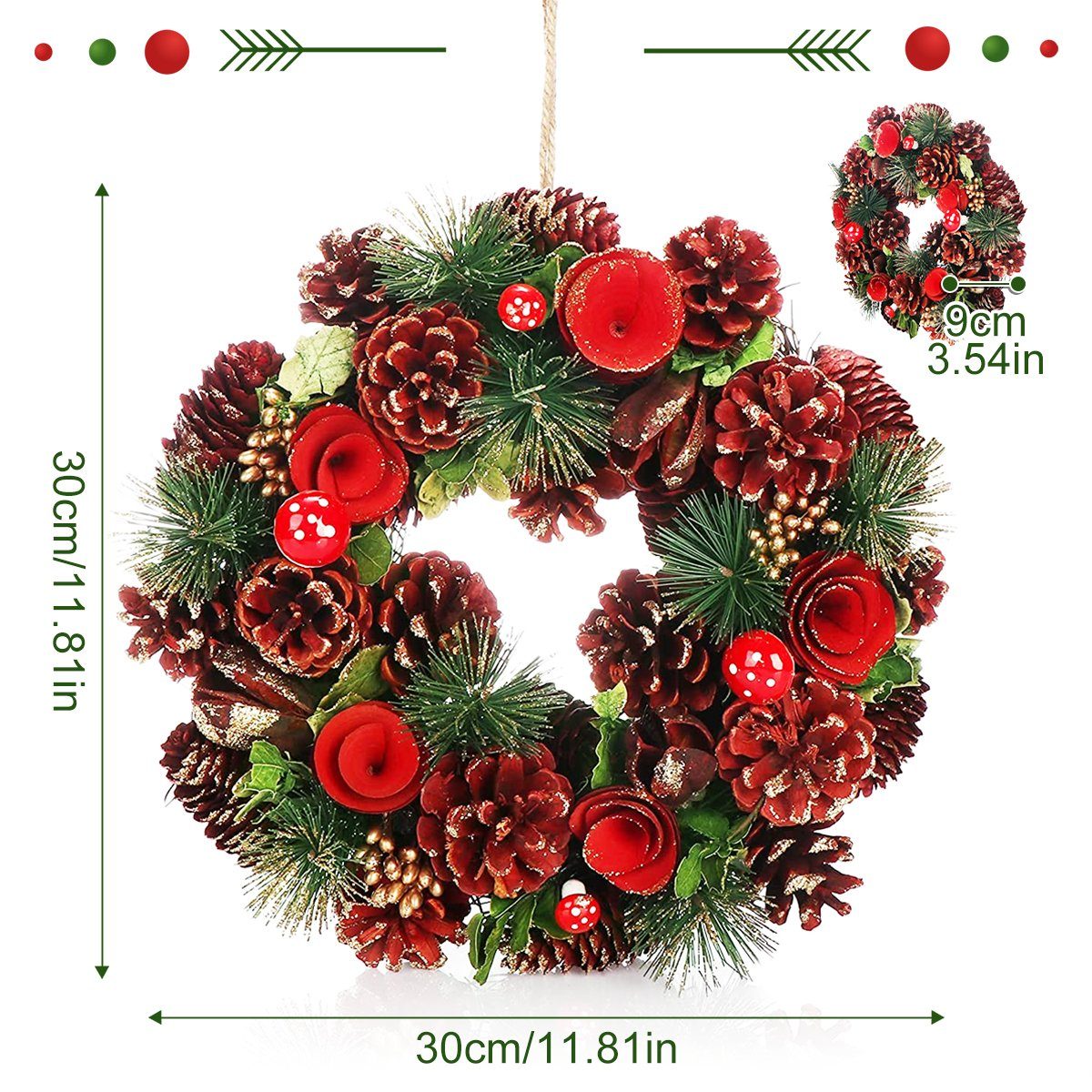 Adventskranz mit Weihnachten, und Blumen roten Welikera Kunstkranz Fliegenpilzen,Türkranz