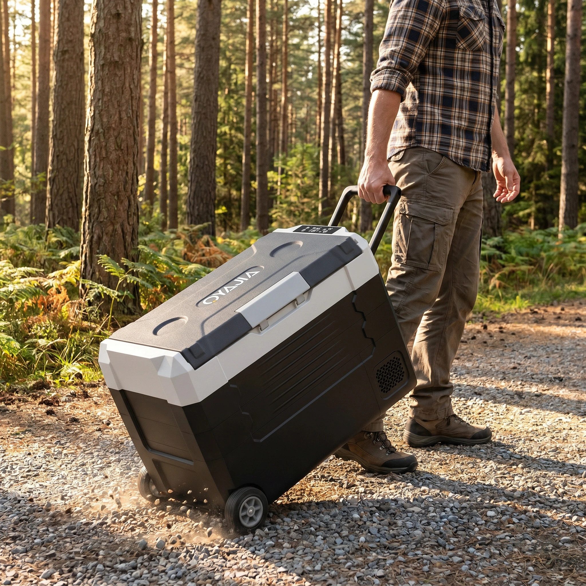 oyajia Elektrische Kühlbox Kompressor Gefriertruhe mobiler Kühlschrank, Kühltruhe, Gefrierbox, 45 l, Dual-Zone (20°C bis +20°C), 12V/24V/230V – mit Rollen, Tren – Bild 3 von 5