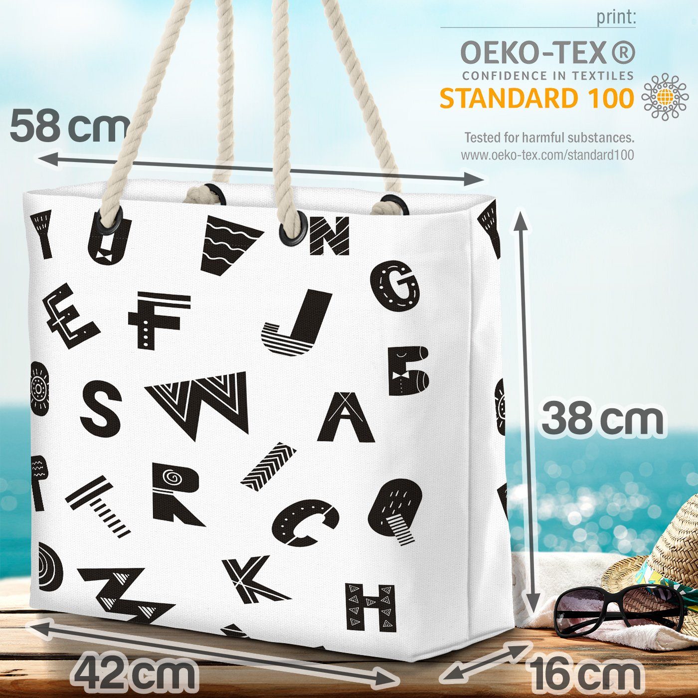 VOID Strandtasche (1-tlg), Alphabet l Kinder Buchstaben ABC Alphabet ABC Buchstaben Kinderzimmer