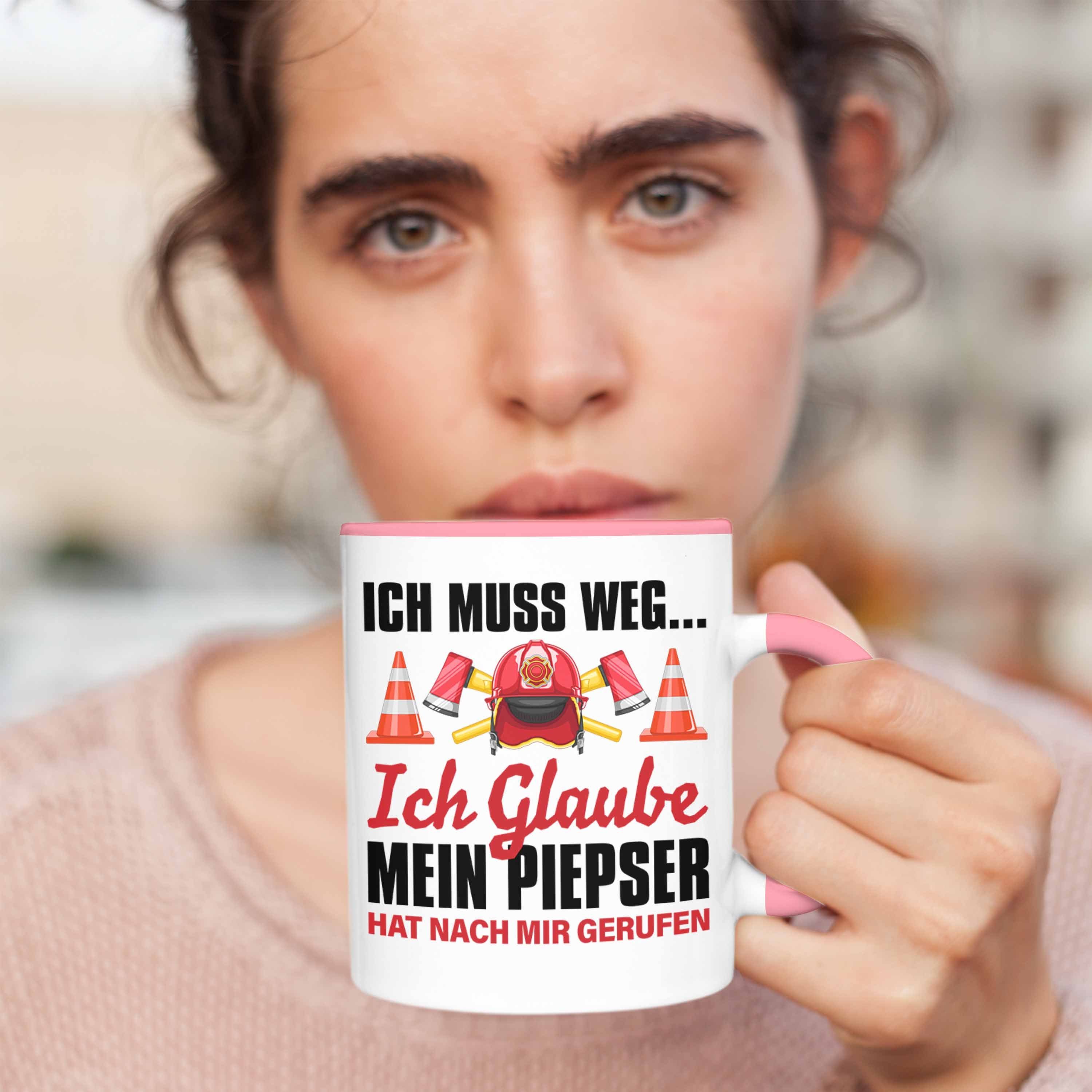 Trendation Tasse Männer Feuerwehrmann Spruch für Rosa Feuerwehr Trendation Geburtstag Tasse - Geschenk