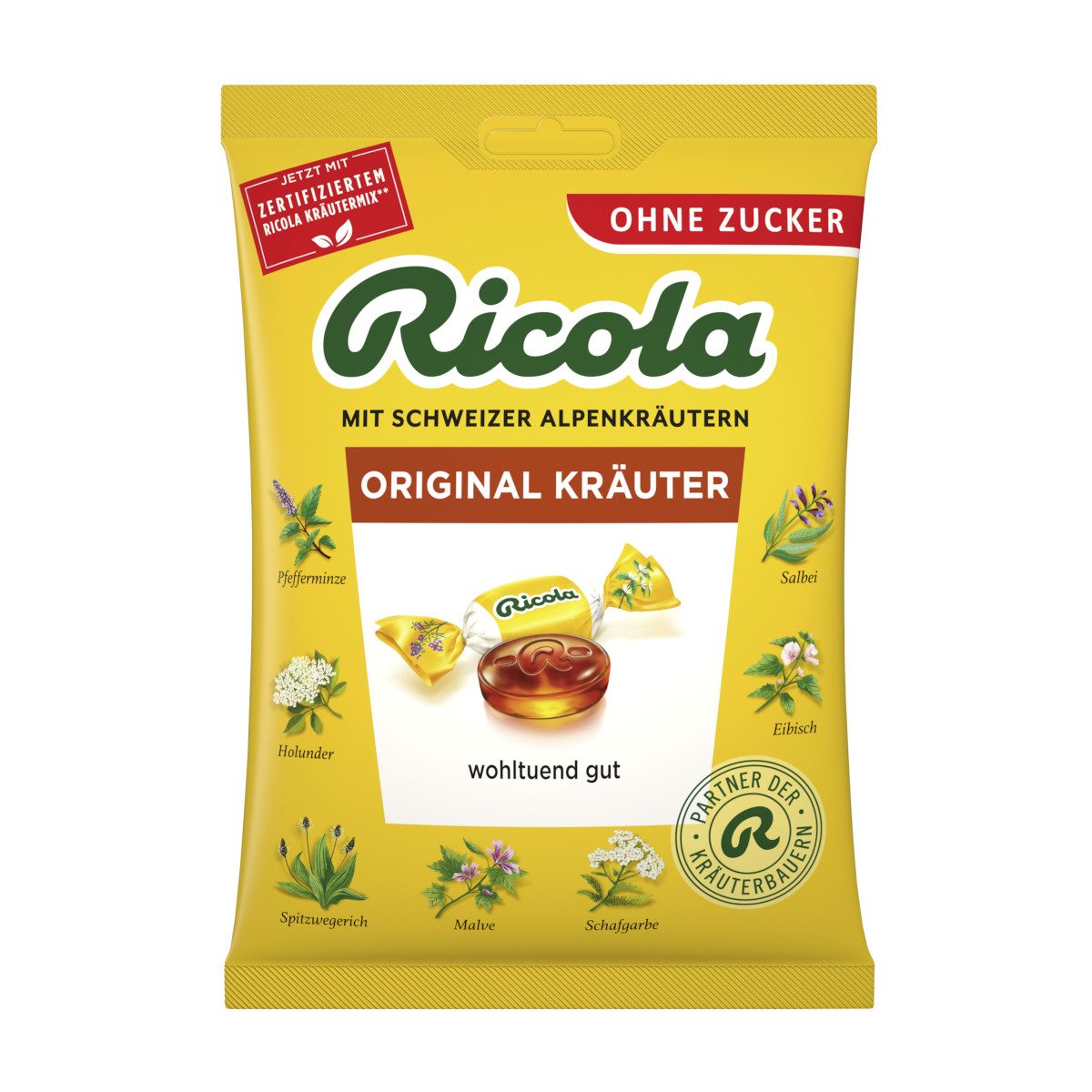 RICOLA Süßigkeit, Ricola Original Kräuter ohne Zucker wohltuend gut Packung 75g