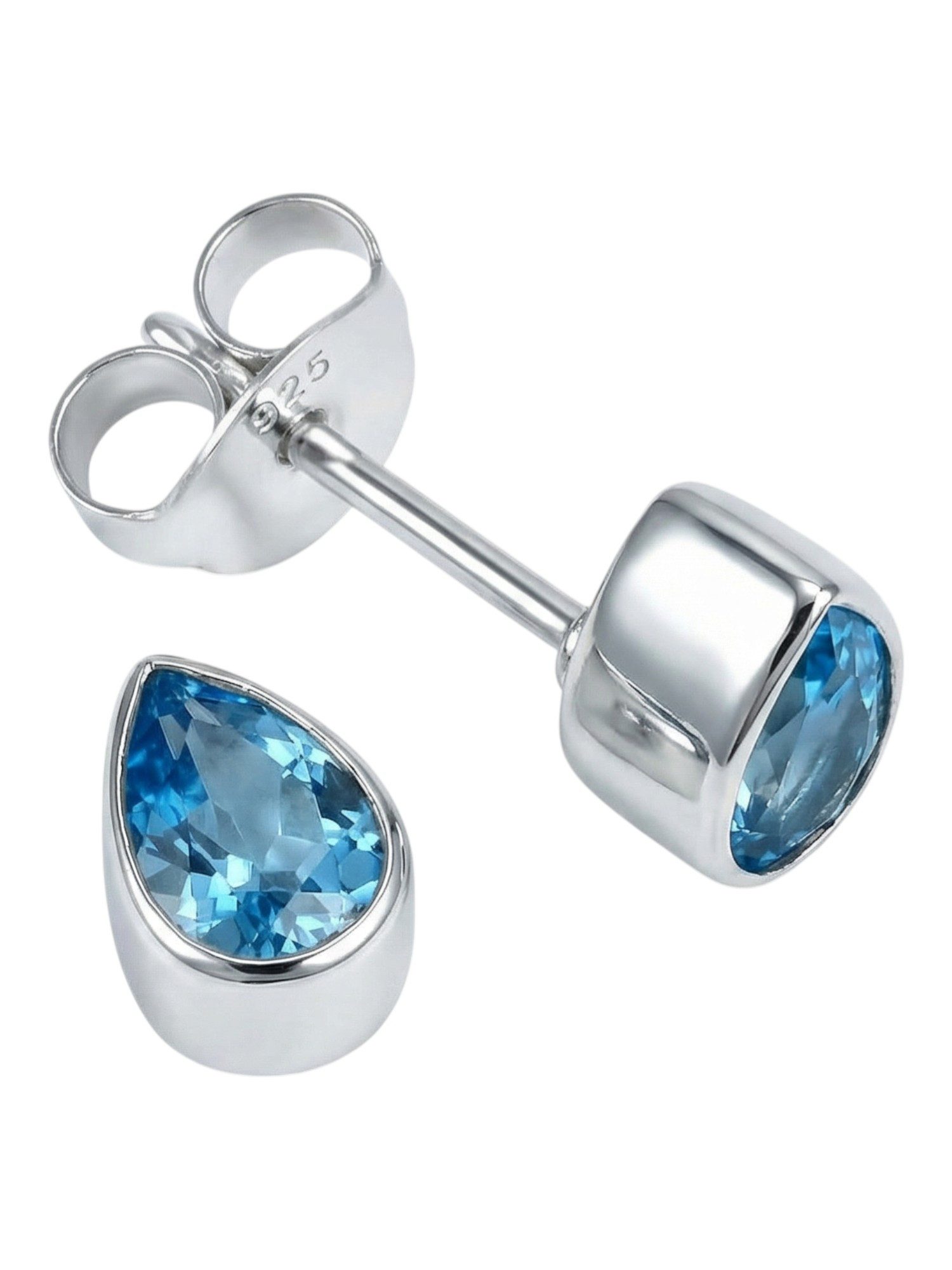 mantraroma Paar Ohrstecker SAMA Tropfen aus 925 Silber mit blau Topas (Paar, Paar Ohrringe mit Schmuckbeutel), 925 Sterling Silber Ohrringe für Damen