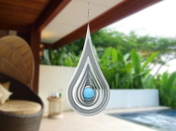 ILLUMINO Deko-Windrad Edelstahl Windspiel Aqua mit türkiser 35mm Kugel  Wohnung Gartendeko