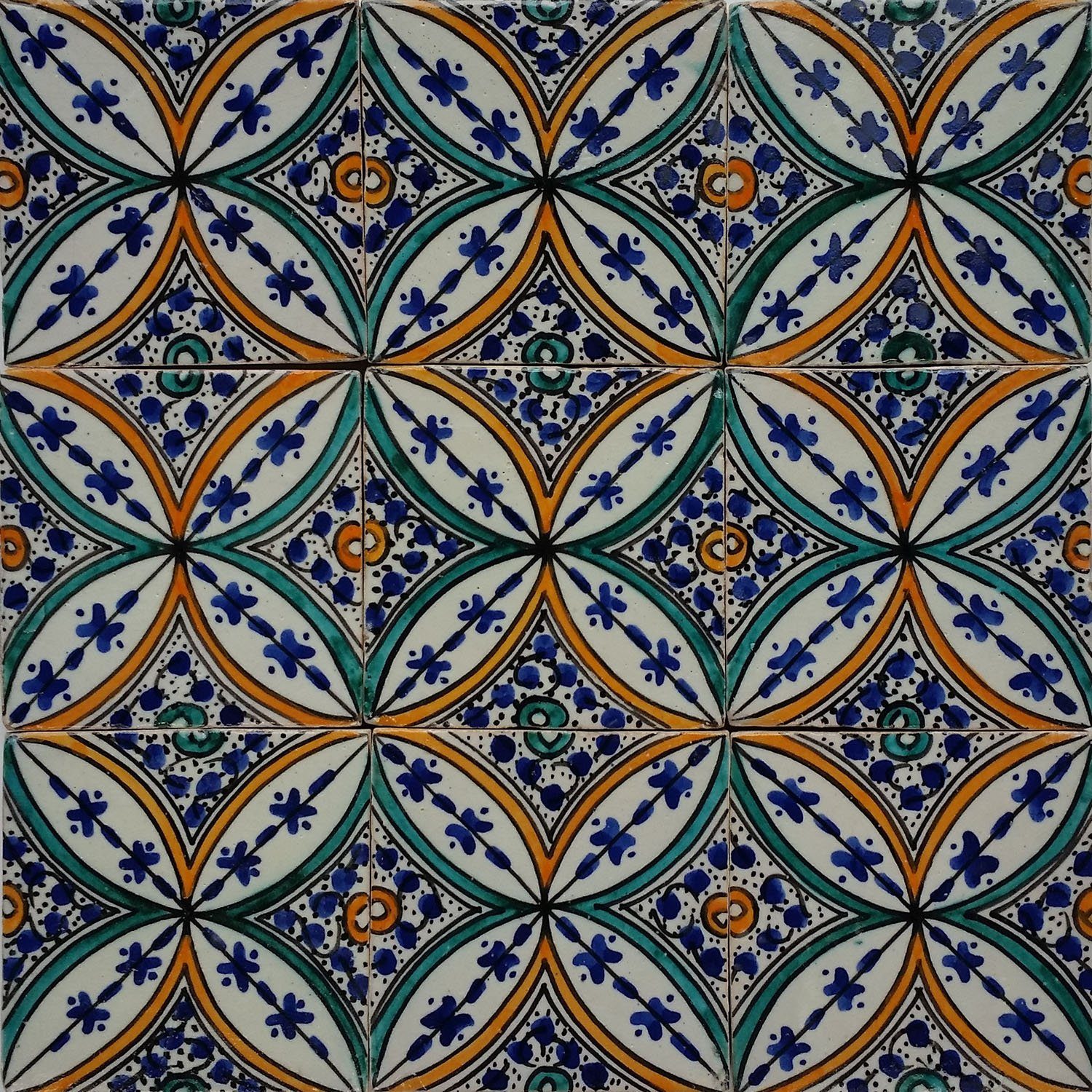 Casa Moro Wandfliese Marokkanische handbemalte Keramikfliese 10x10 Handbemalt HBF8022, Handgefertigt, Saba cm Mehrfarbig, bunt