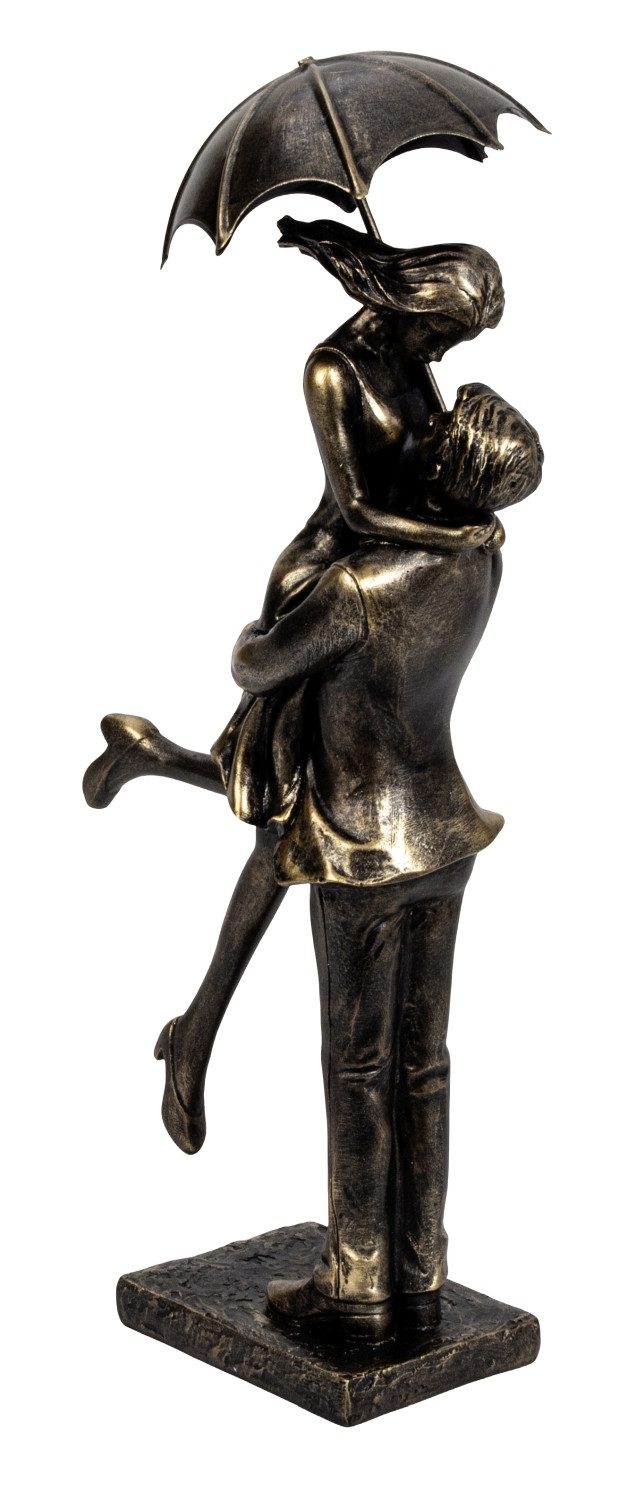 MF Skulptur Liebesmoment Skulptur Paar mit Regenschirm Polyresin Gold Schwarz (1 St)