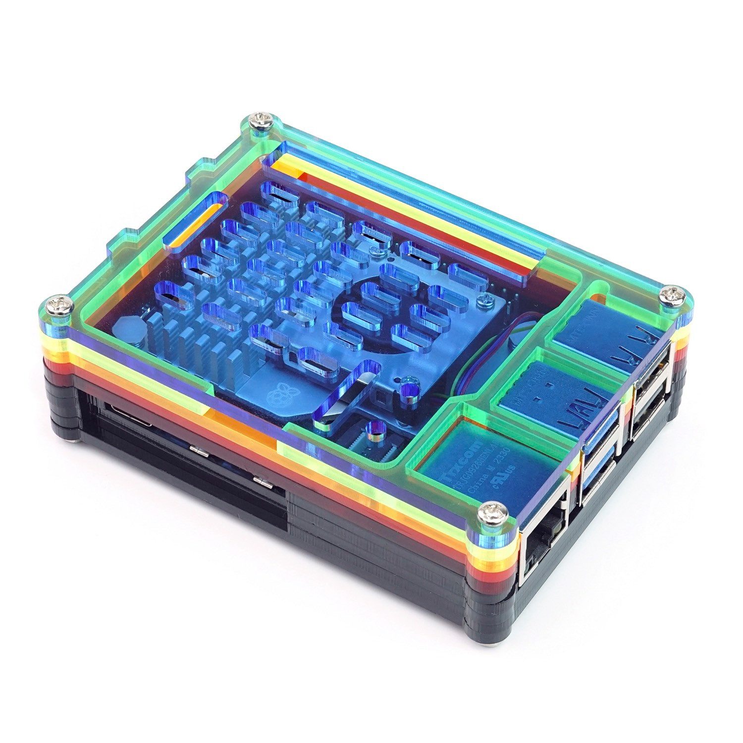 PC-Gehäuse Acryl Gehäuse für Raspberry Pi 5 + Active Cooler, stackable, rainbow