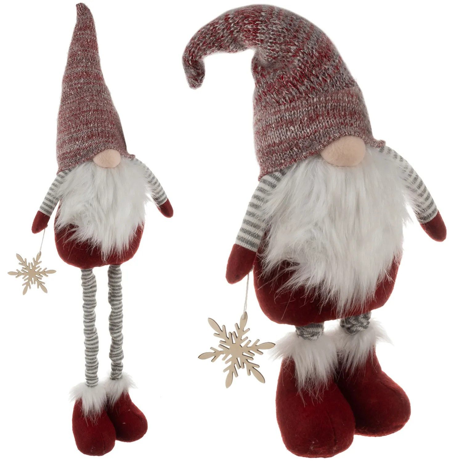 Ruhhy Weihnachtsfigur Wichtel Gnomfigur (Spar-Set, 1 St., 50-82 cm verstellbar), Teleskopbeine 50-82cm, formbarer Hut, mit Holz-Schneeflocke