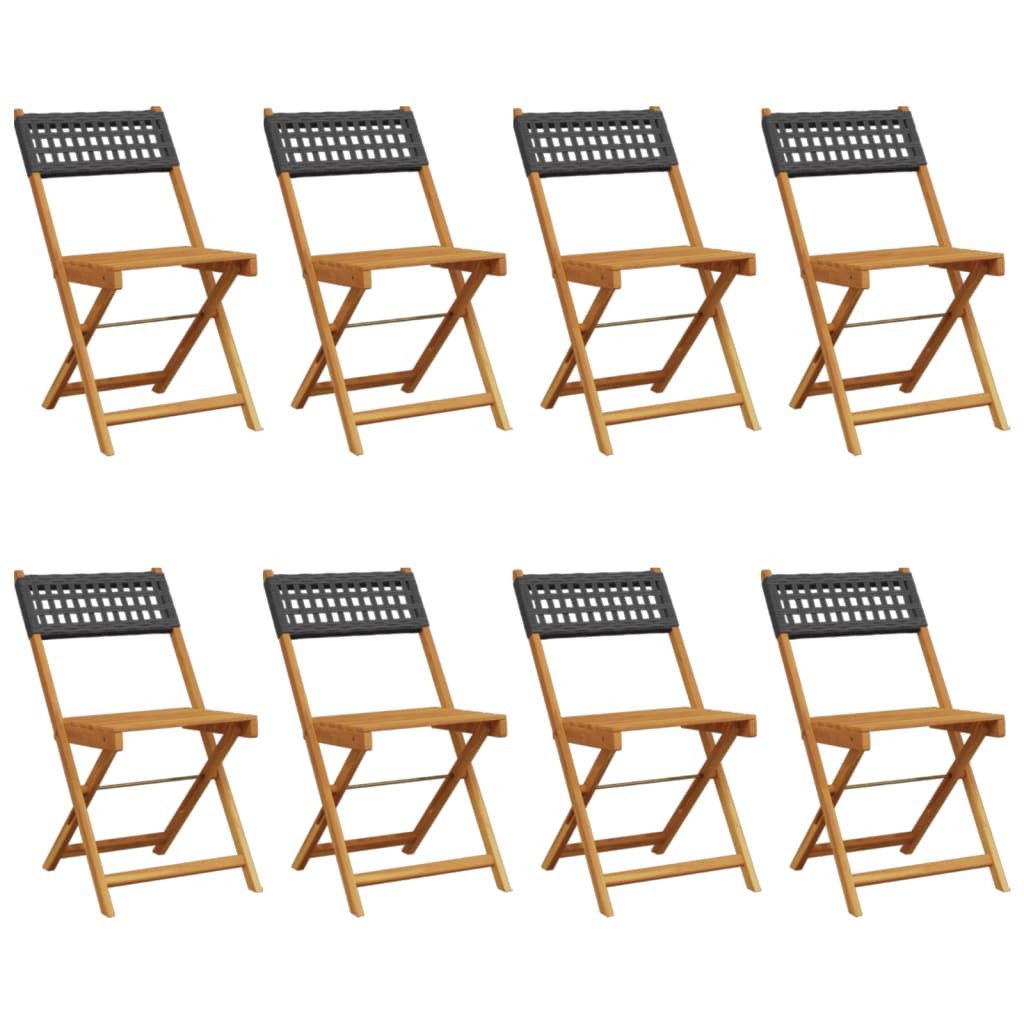vidaXL Gartenstuhl Gartenstühle 8 Stk. Klappbar Schwarz Poly Rattan & Massivholz (8 St)