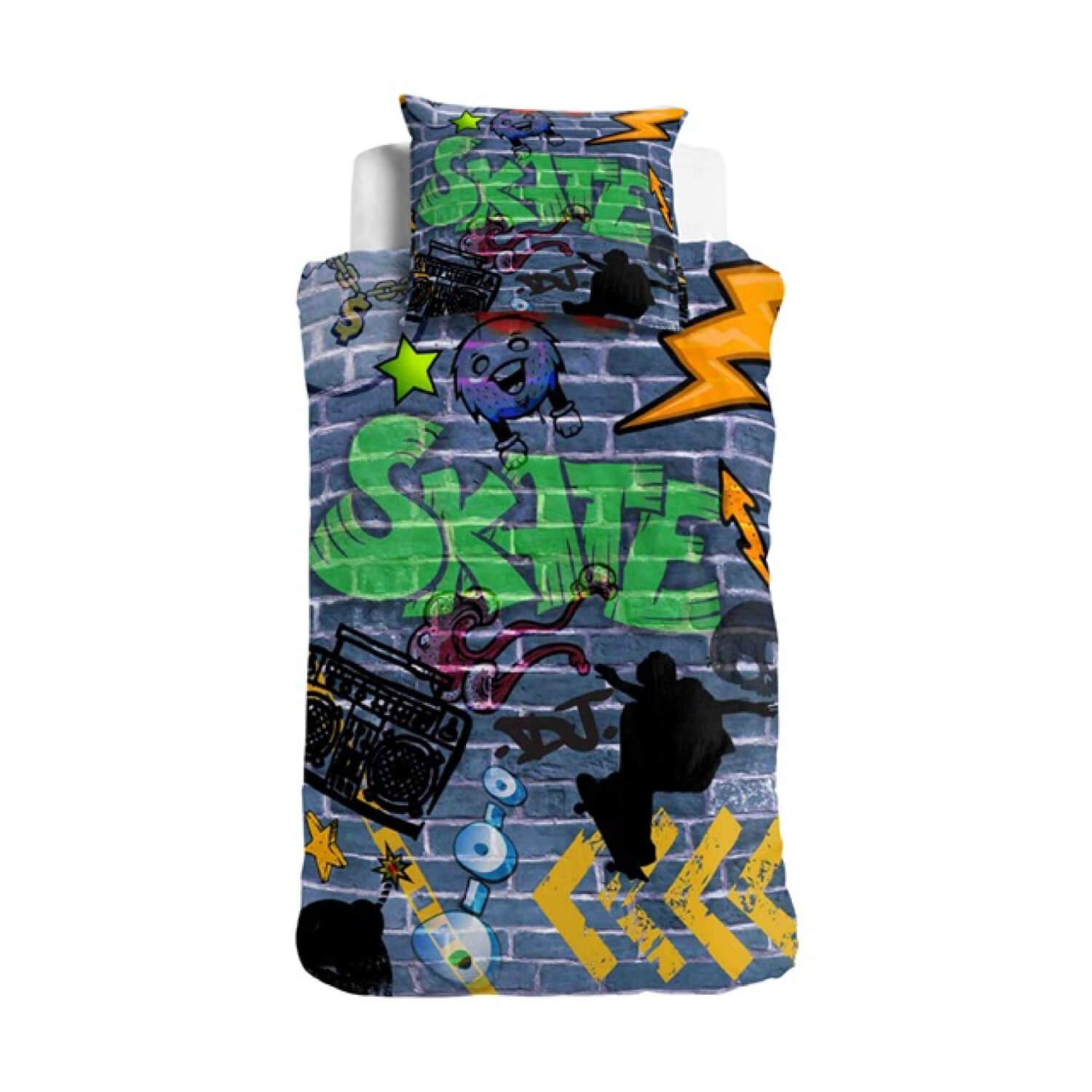 ESPiCO Jugendbettwäsche Graffiti, Renforcé, 2 teilig, Digitaldruck, Skateboard, Musik