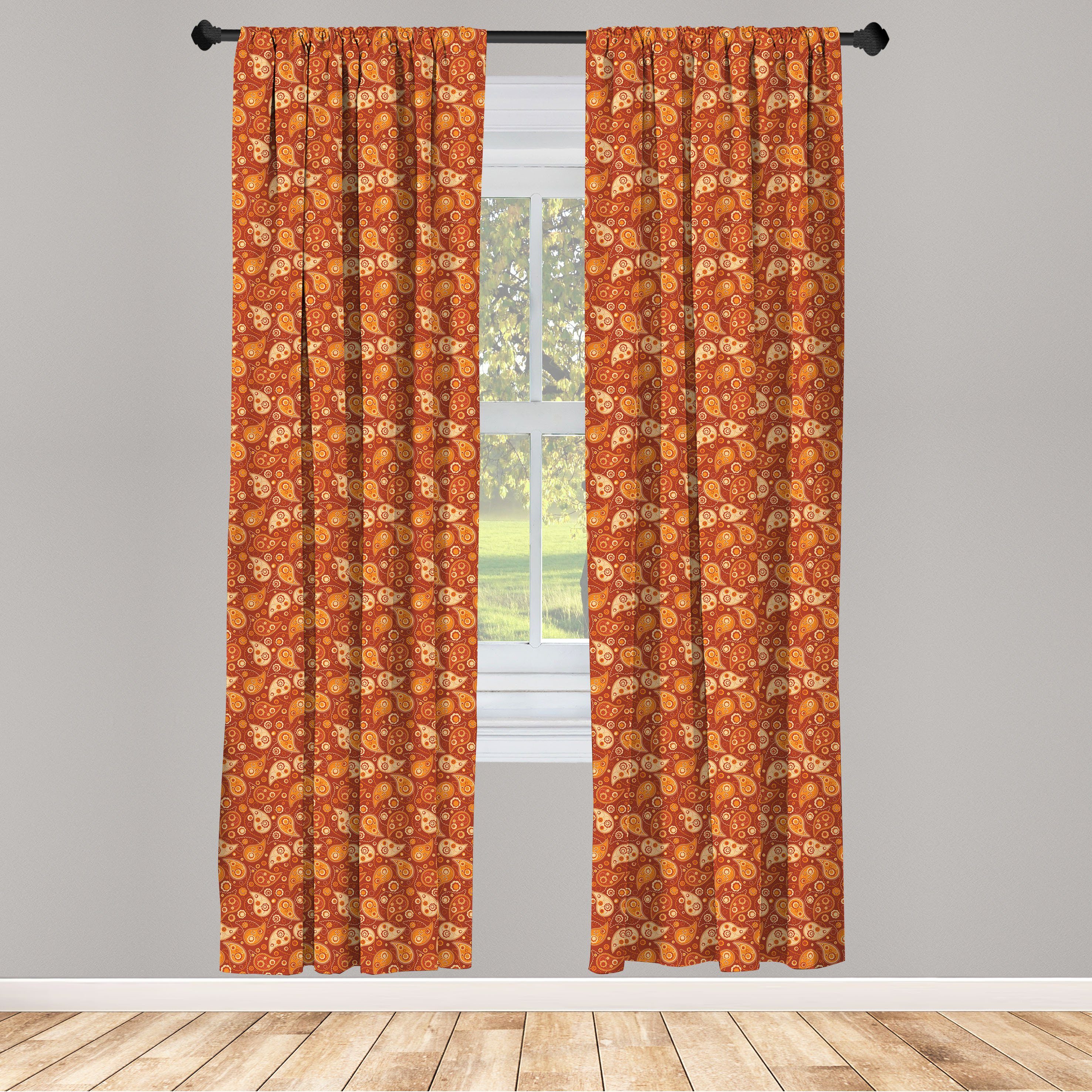 Gardine Vorhang für Wohnzimmer Schlafzimmer Dekor, Abakuhaus, Microfaser, Orange Retro Paisley Blumen